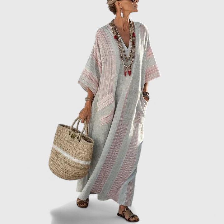 Vestido Largo Mujer Tejido Ligero Escote en V Casual con Bolsillos 7
