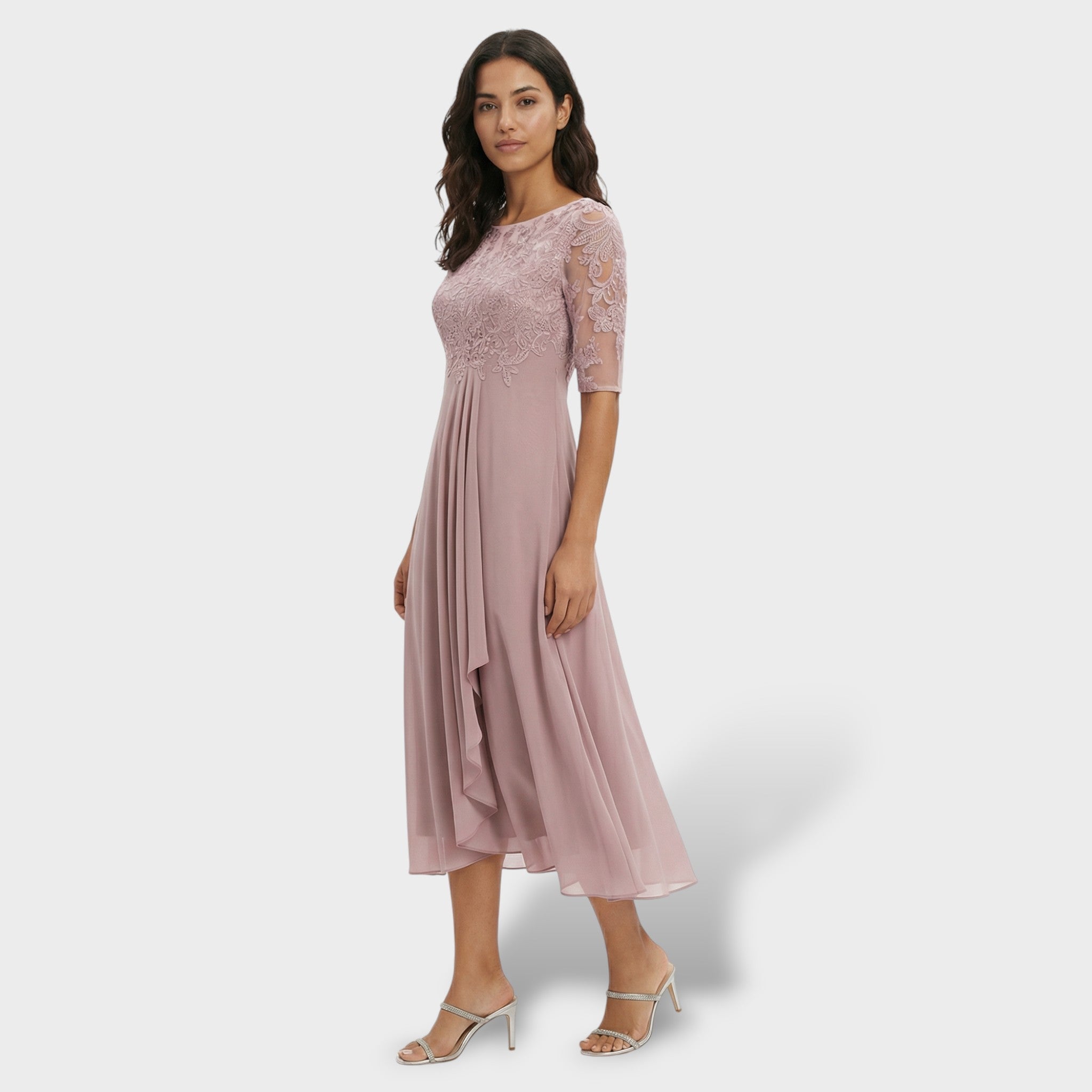 Vestido Midi Mujer Encaje Gasa Elegante Con Silueta A Ideal Para Fiestas 1