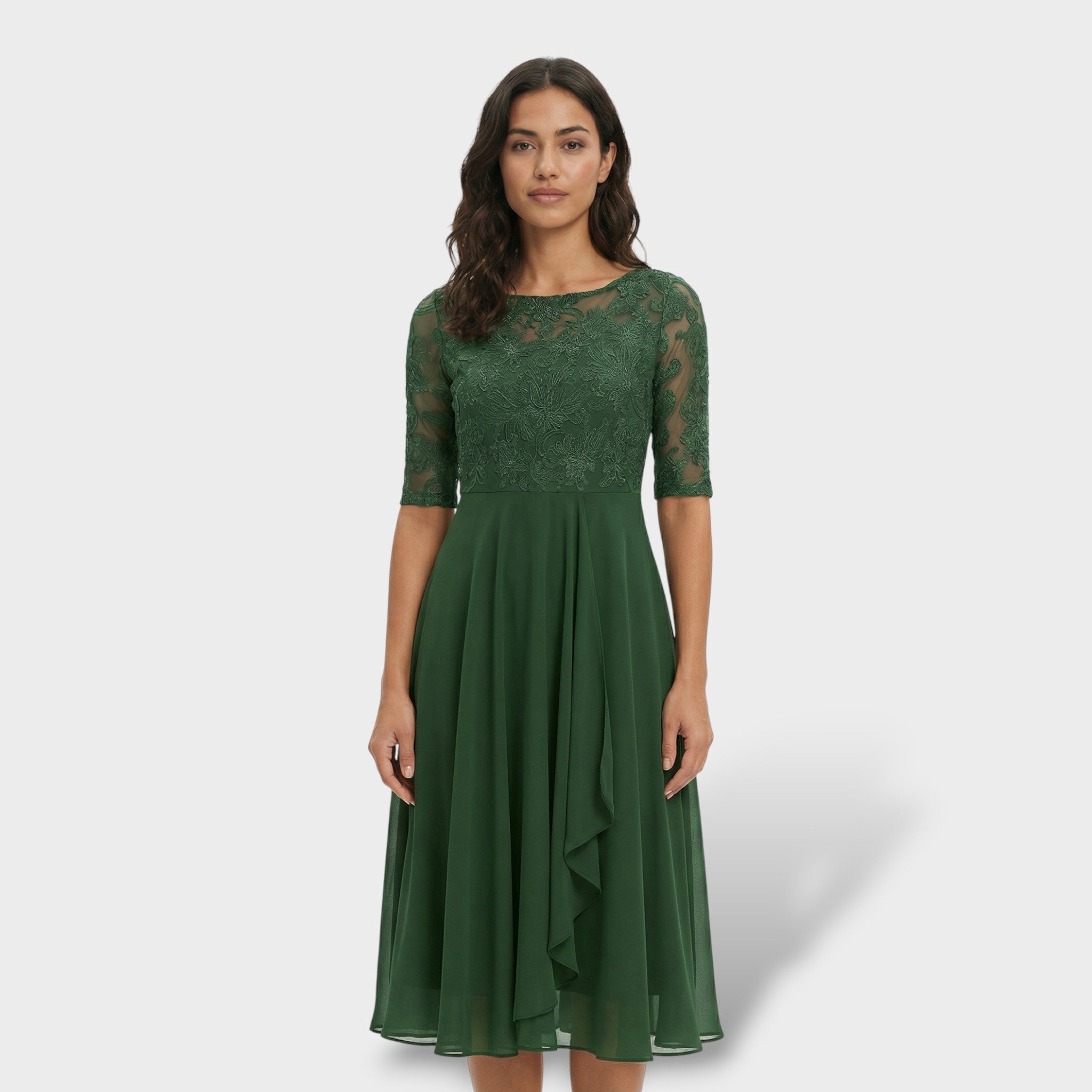 Vestido Midi Mujer Encaje Gasa Elegante Con Silueta A Ideal Para Fiestas 3
