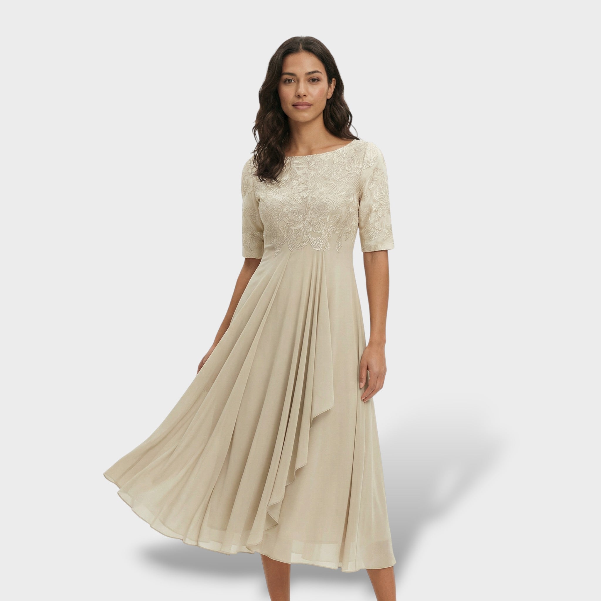 Vestido Midi Mujer Encaje Gasa Elegante Con Silueta A Ideal Para Fiestas 7