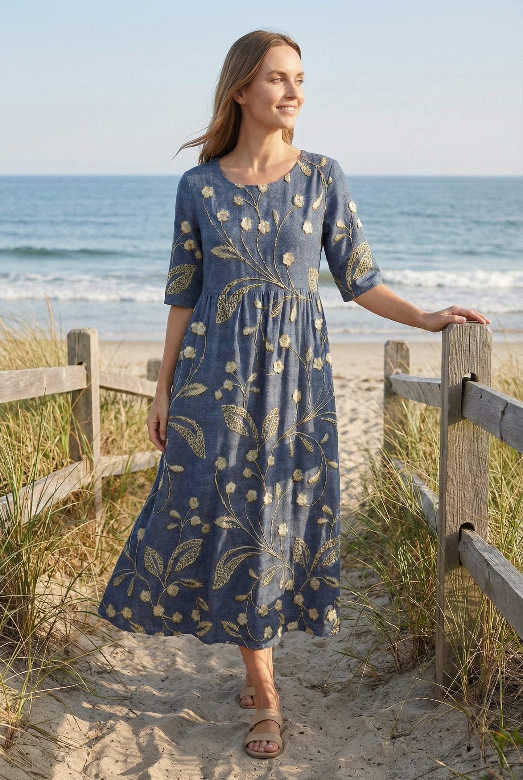 Vestido Midi Mujer Floral Ligero Con Estampado Elegante Para Invitada 3