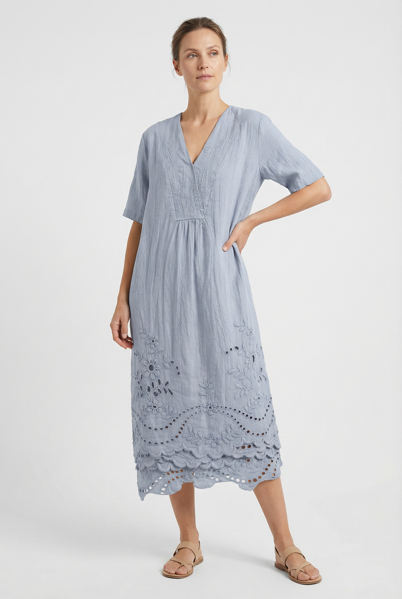 Vestido Midi Mujer Poliéster Estampado Floral Escote en V Casual 5