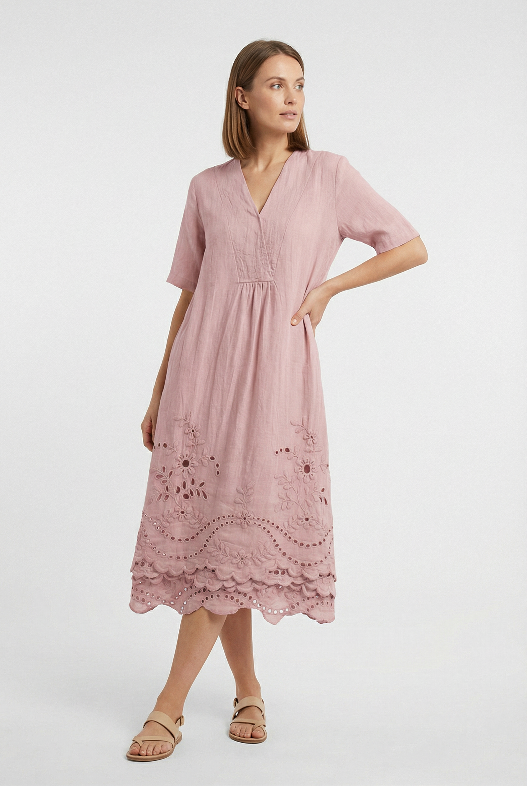 Vestido Midi Mujer Poliéster Estampado Floral Escote en V Casual 7