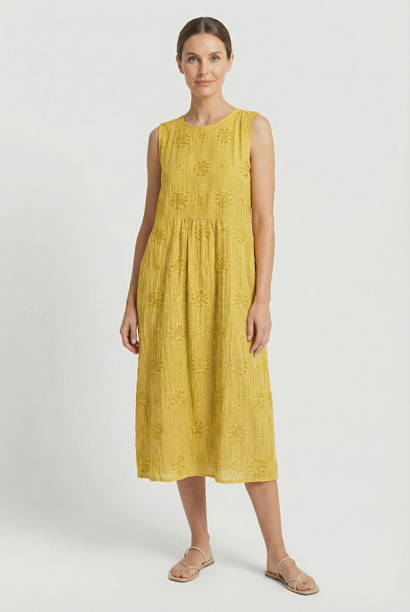Vestido Midi Mujer Poliéster Sin Mangas Estampado Circular Con Bolsillos Laterales 6