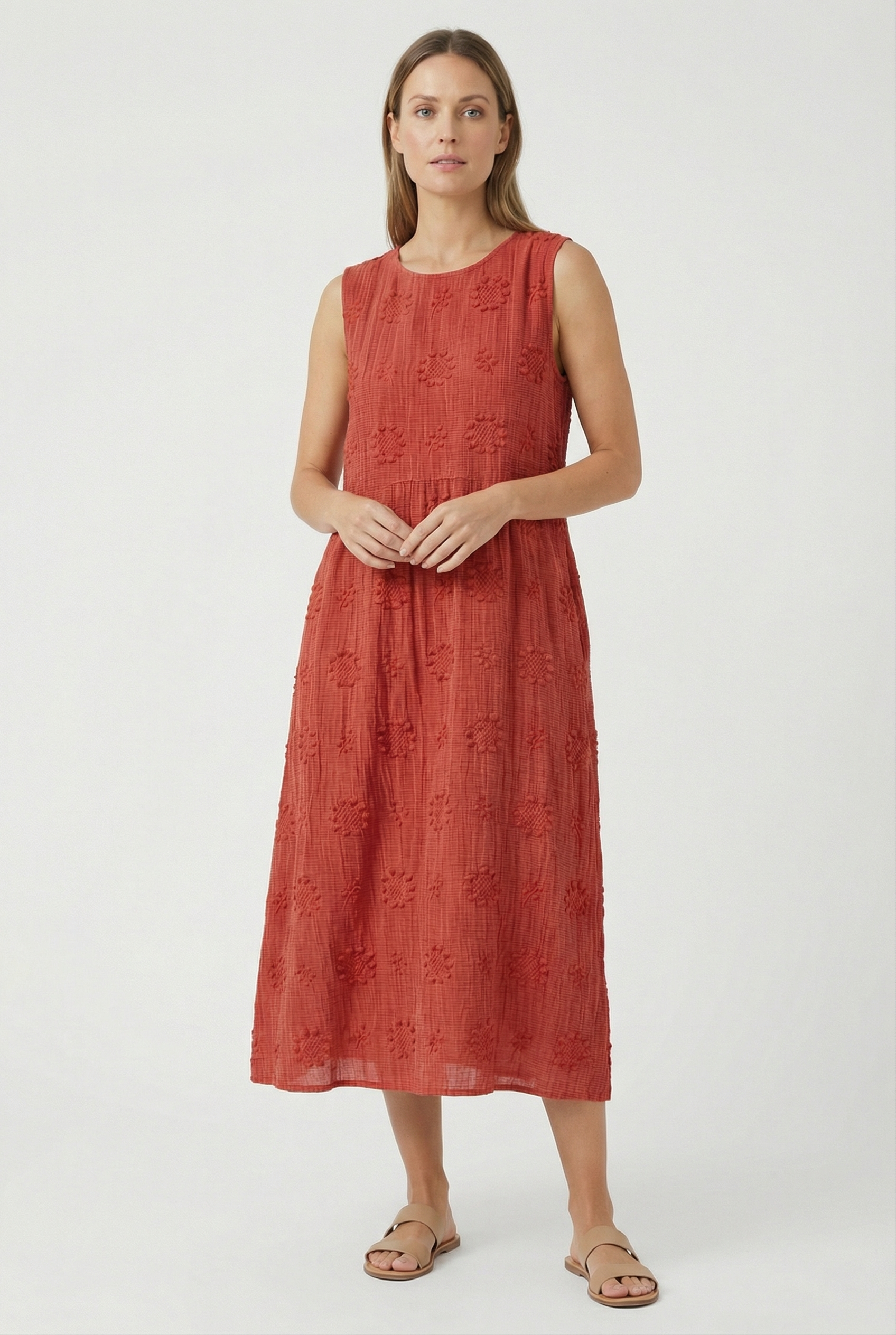 Vestido Midi Mujer Poliéster Sin Mangas Estampado Circular Con Bolsillos Laterales 9