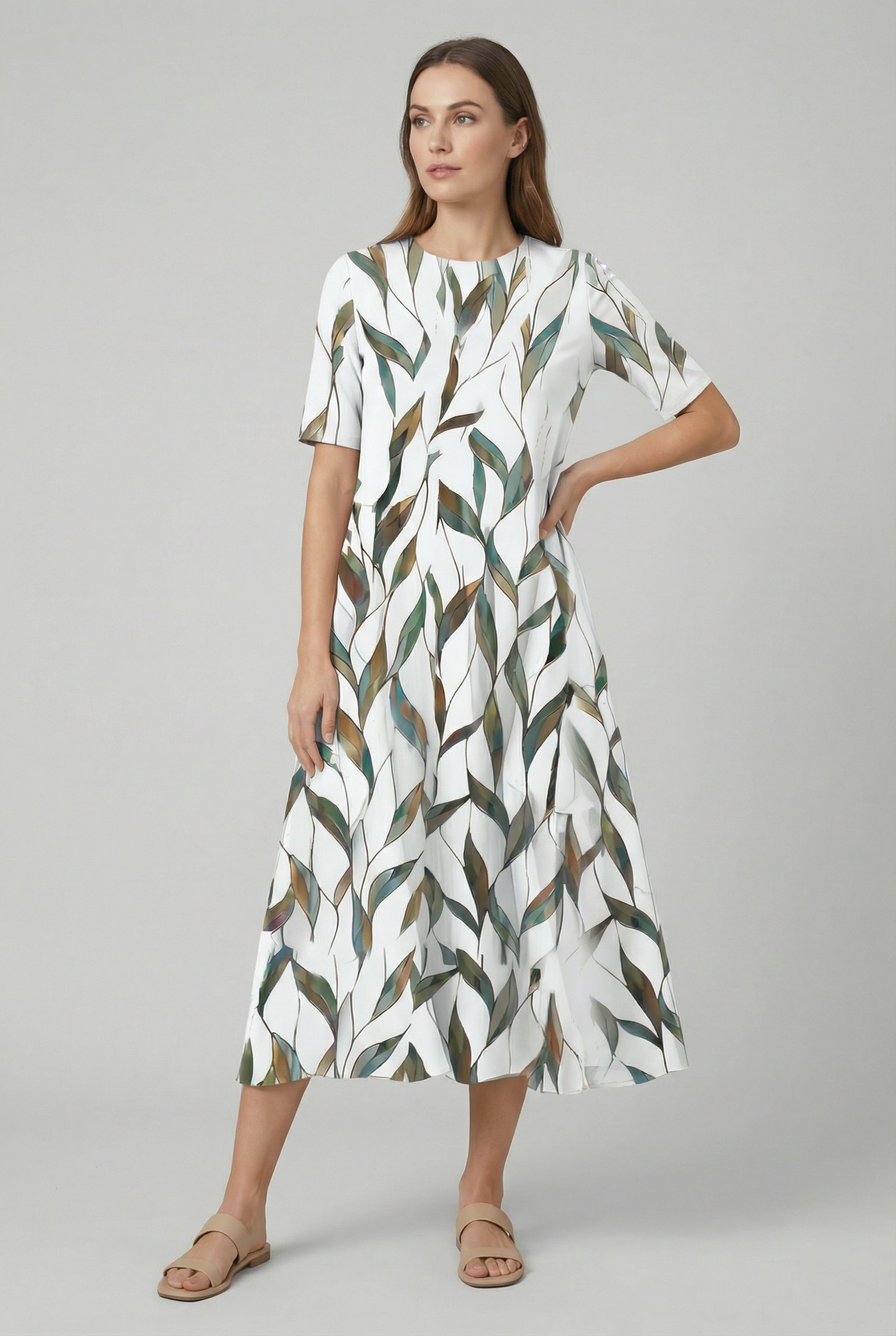 Vestido Midi Mujer Tejido Floral Corte A con Bolsillos para Primavera y Verano 4