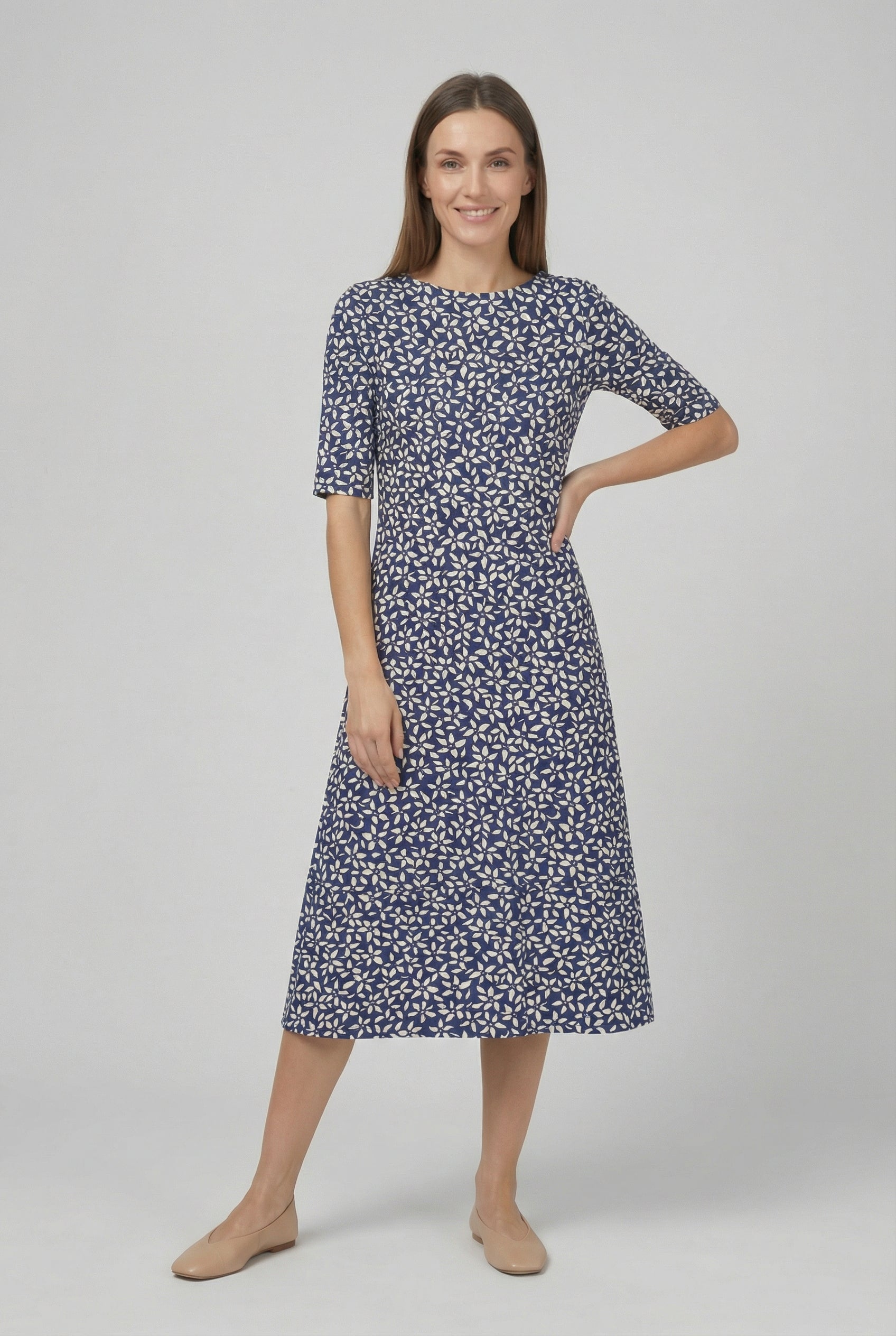 Vestido Midi Mujer Tejido Floral Corte A con Bolsillos para Primavera y Verano 5