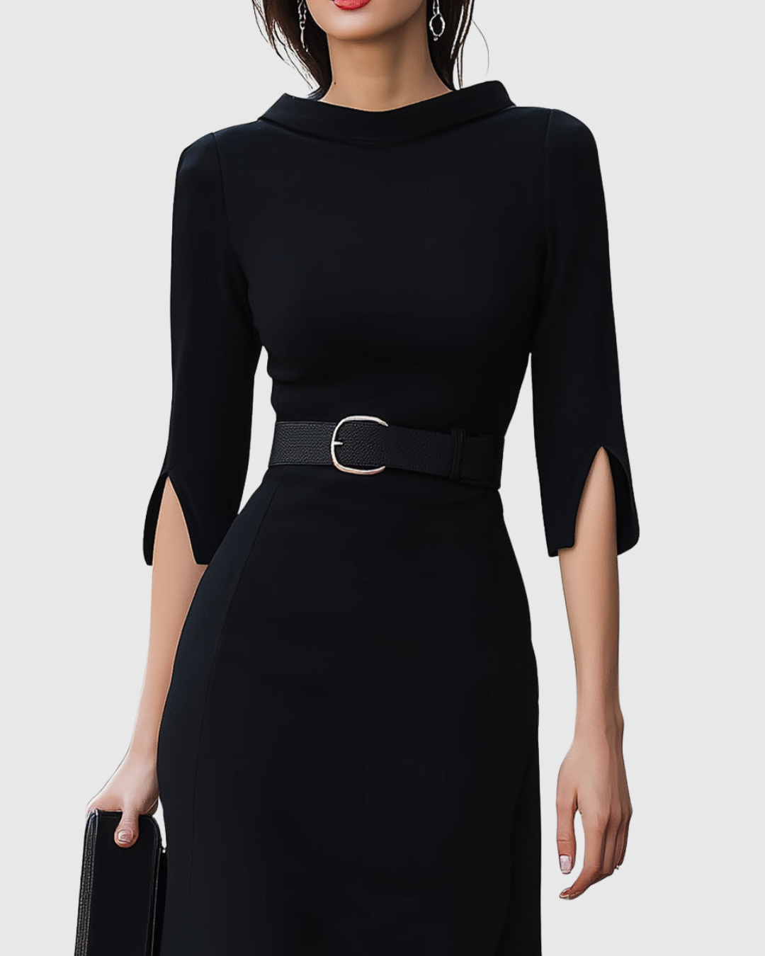 Vestido Midi Mujer Tejido Suave con Cinturón y Aberturas para Fiesta Elegante 2