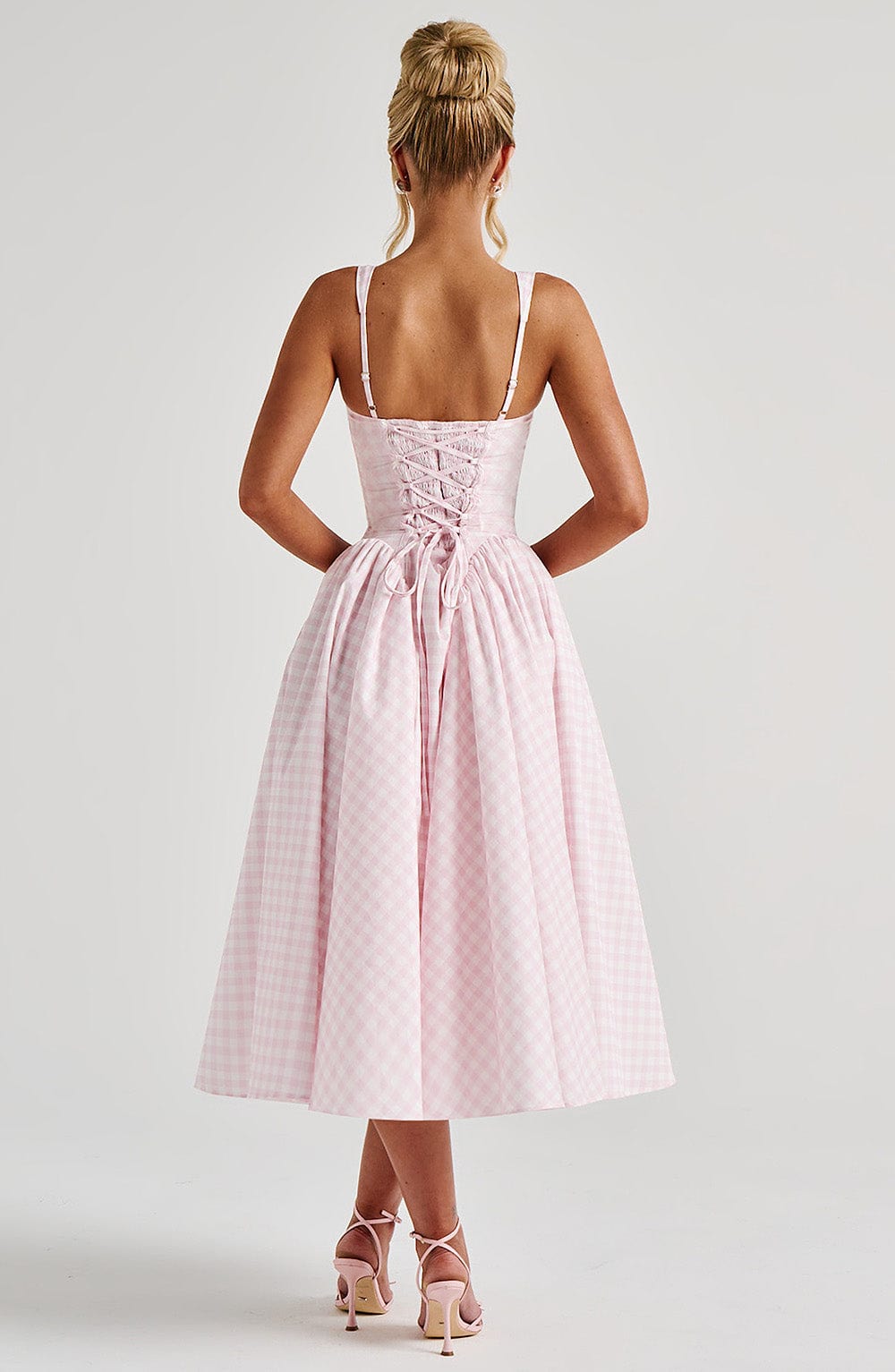 Vestido Midi Mujer Tela de Cuadros Vichy con Tirantes Ajustables y Falda Voluminosa 2
