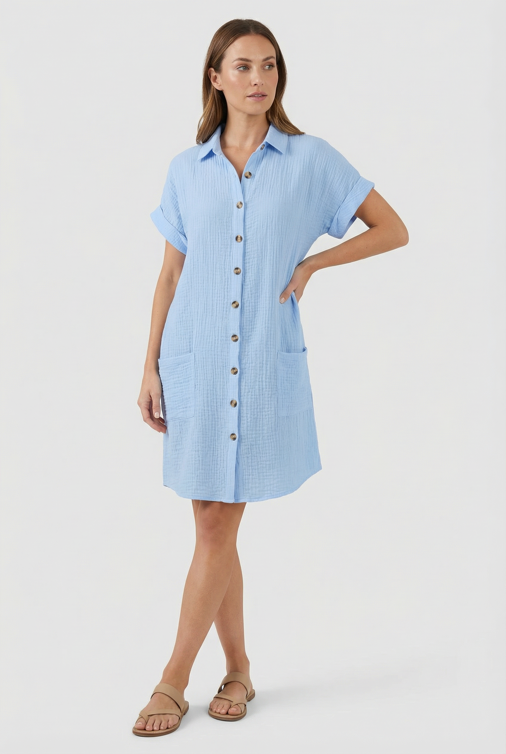 Vestido Mujer Algodón Tipo Polo Con Bolsillos Diseño Casual Primavera Verano 10