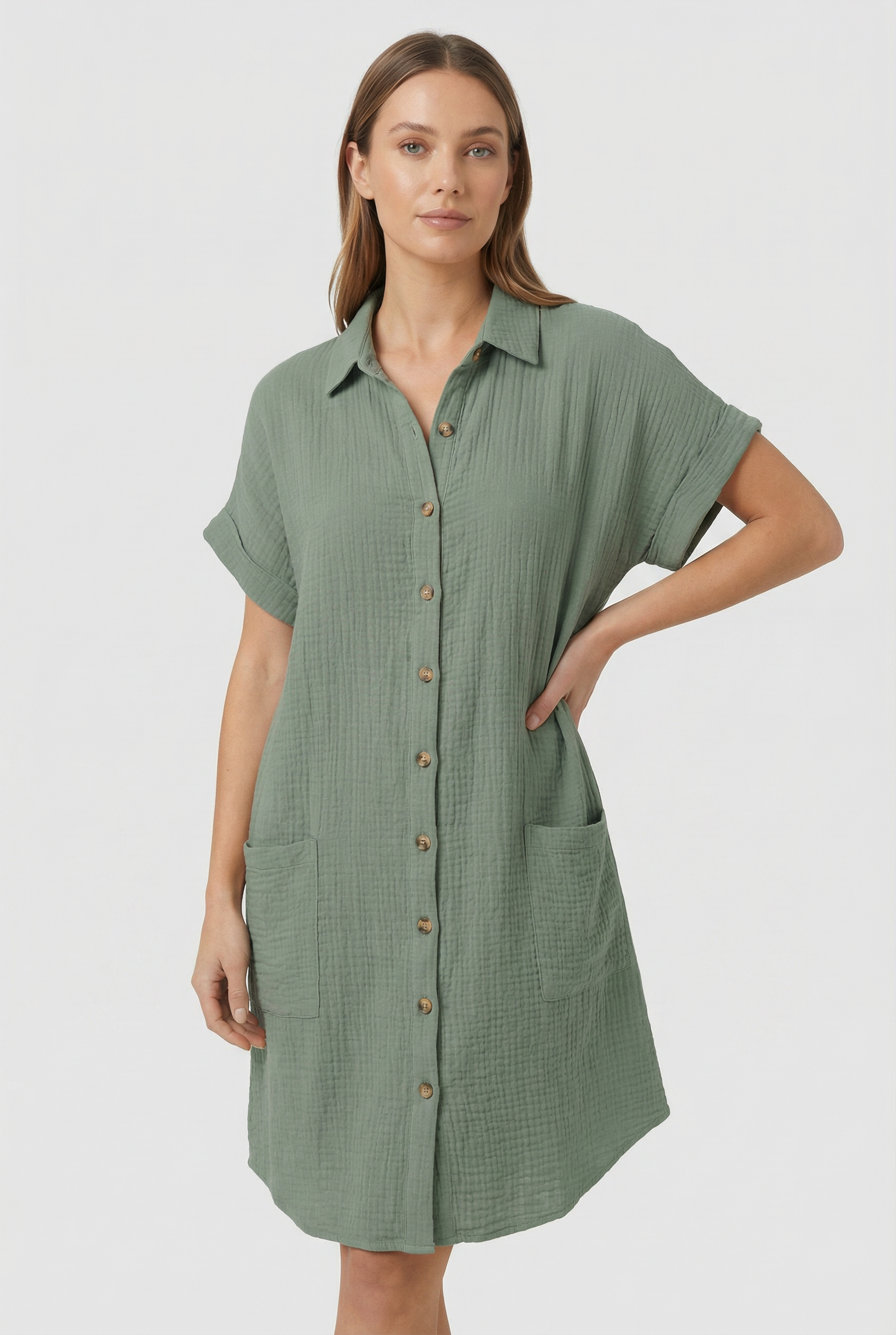 Vestido Mujer Algodón Tipo Polo Con Bolsillos Diseño Casual Primavera Verano 6