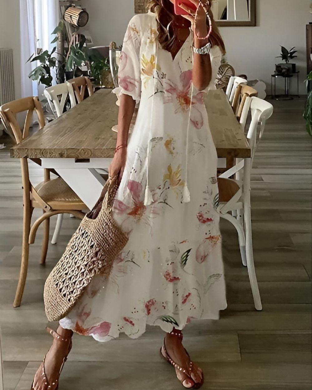 Vestido Mujer Boho Tela Ligera Ajuste Fluido Con Patrones Y Detalles De Borlas 5