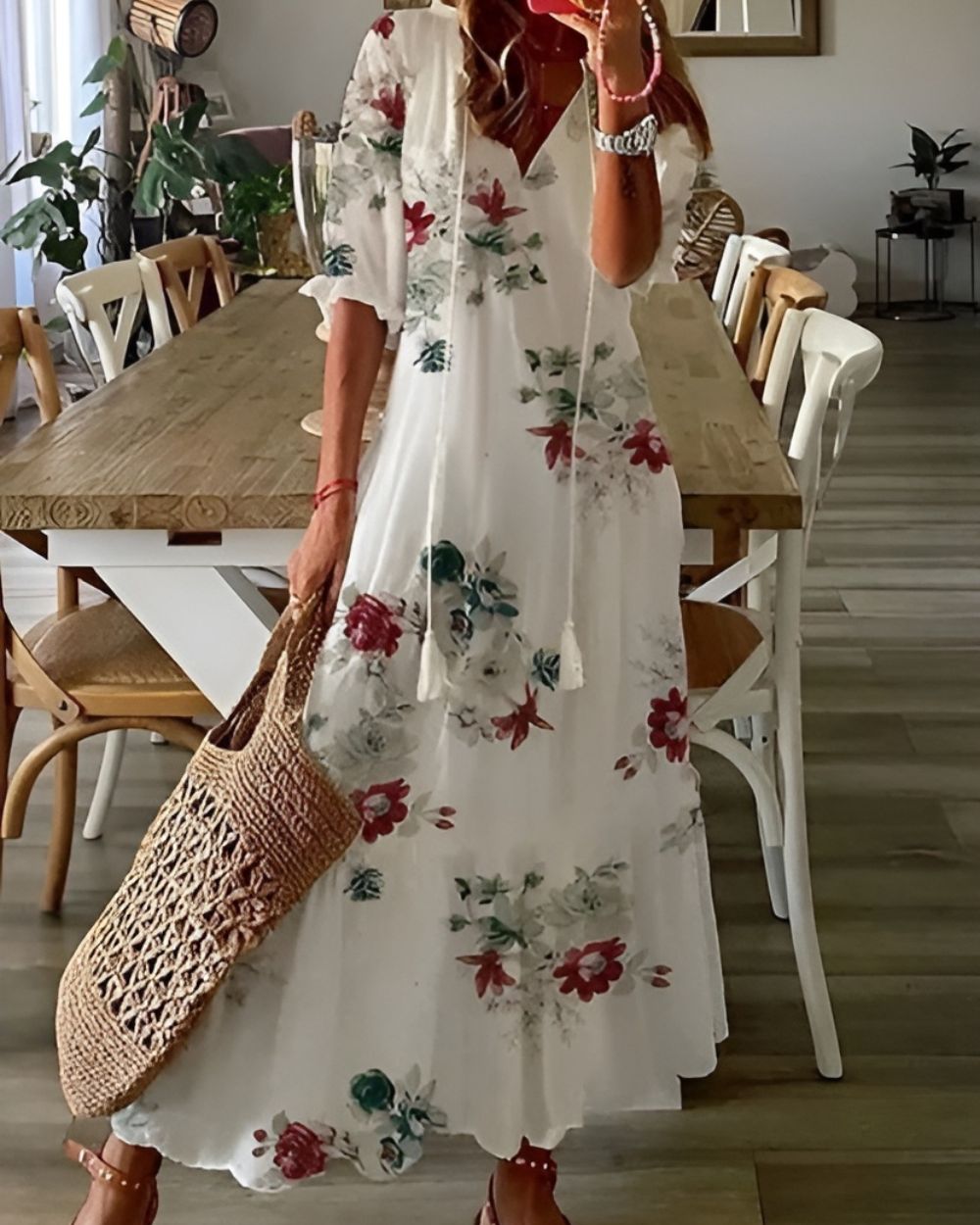 Vestido Mujer Boho Tela Ligera Ajuste Fluido Con Patrones Y Detalles De Borlas 7