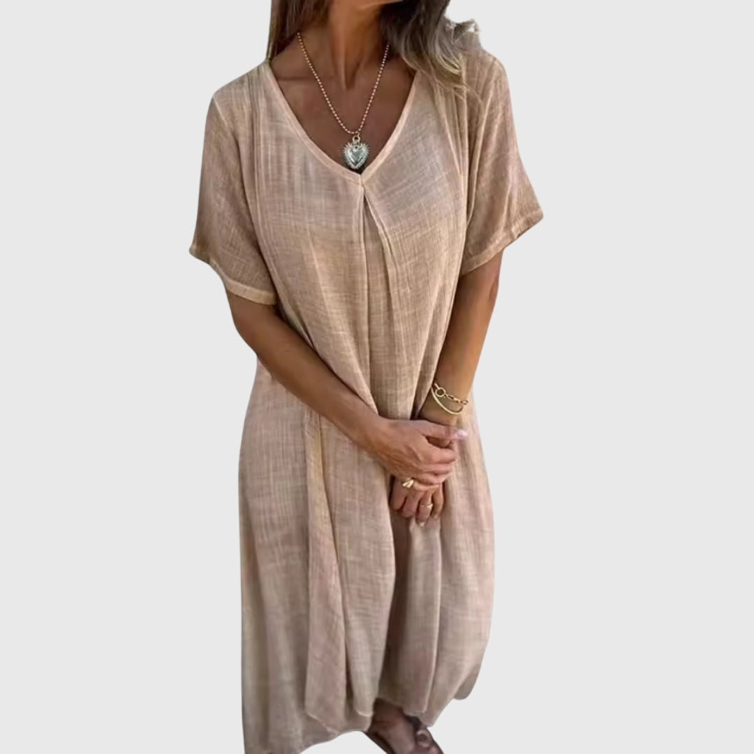 Vestido Mujer Elegante Ligero Cuello En V Transpirable Ajuste Holgado 1