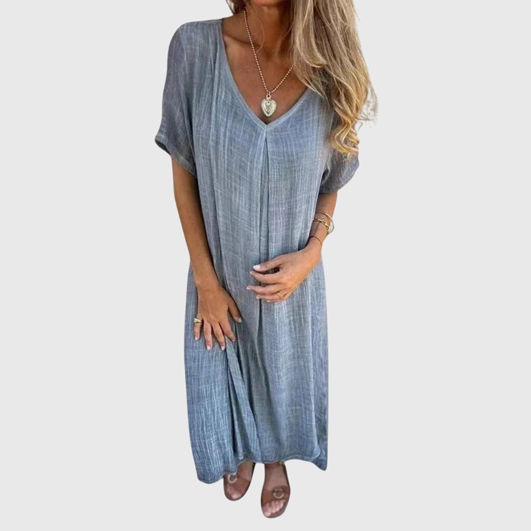 Vestido Mujer Elegante Ligero Cuello En V Transpirable Ajuste Holgado 3