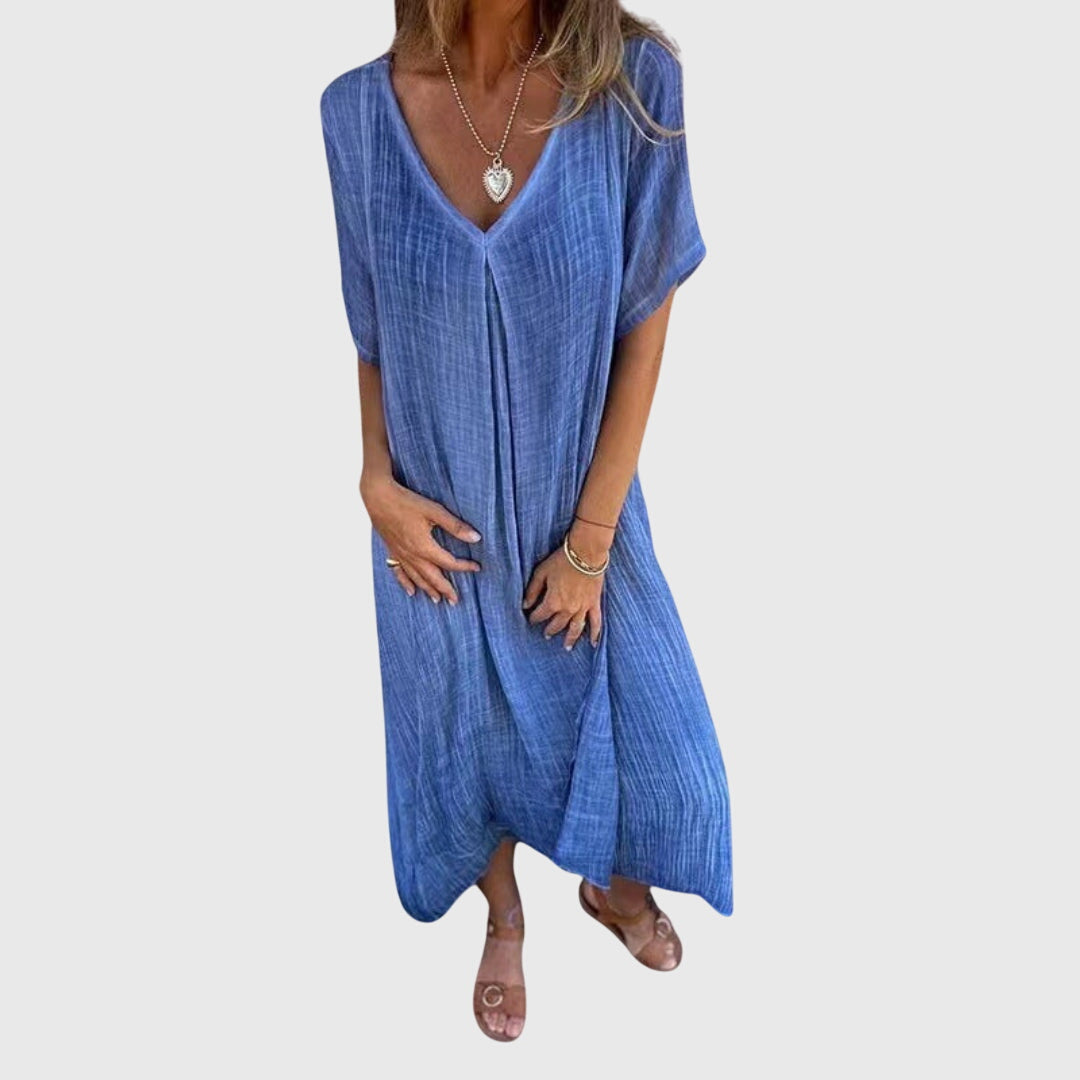 Vestido Mujer Elegante Ligero Cuello En V Transpirable Ajuste Holgado 4