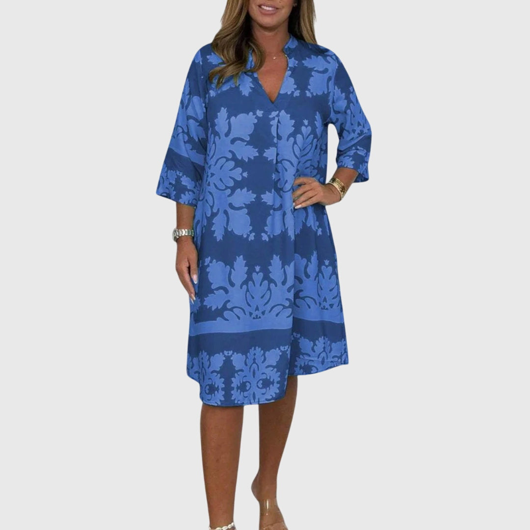 Vestido Mujer Elegante Primavera Estampado Escote en V Sin Mangas 2