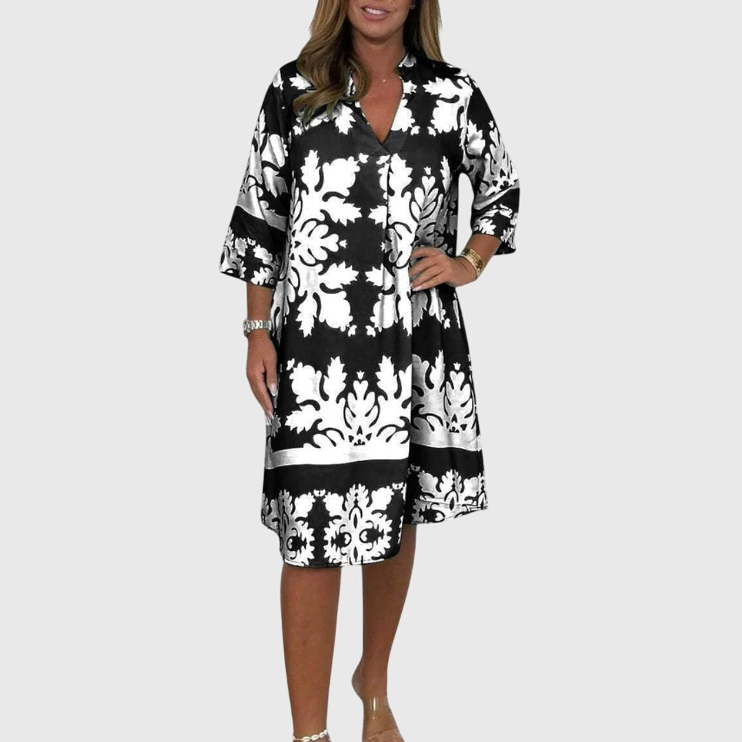 Vestido Mujer Elegante Primavera Estampado Escote en V Sin Mangas 4