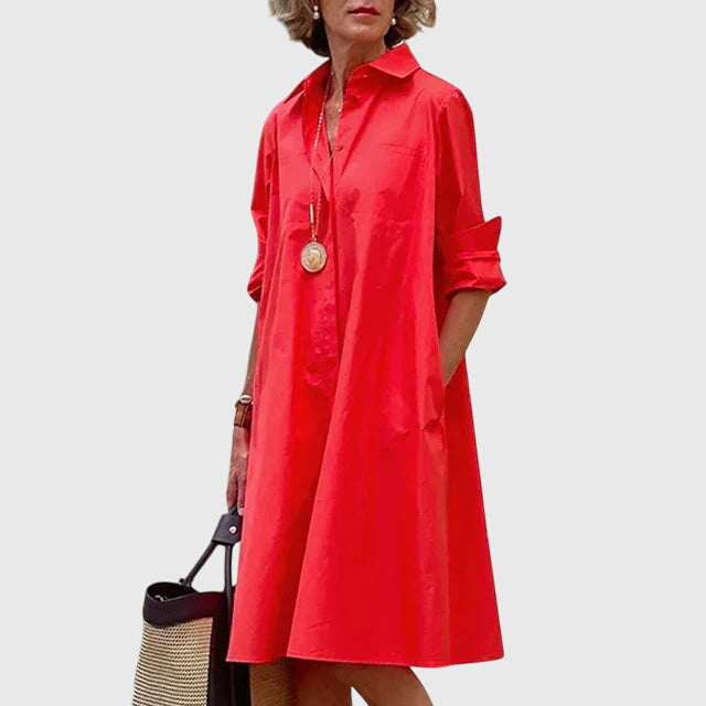 Vestido Mujer Elegante Tela Fluida con Bolsillos, Diseño Relajado y Casual 1