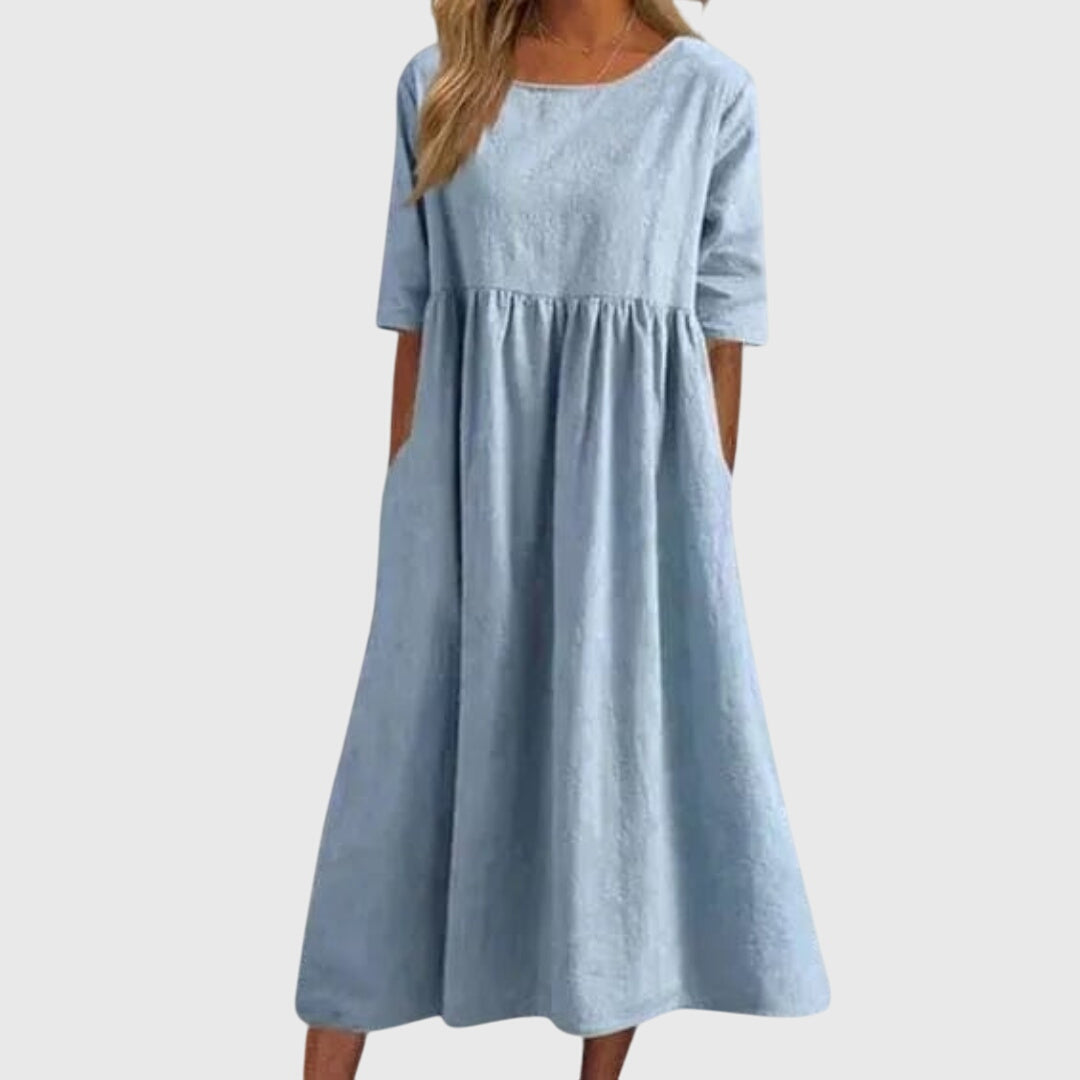 Vestido Mujer Elegante de Manga Corta Diseño Clásico Versátil para Fiesta 1