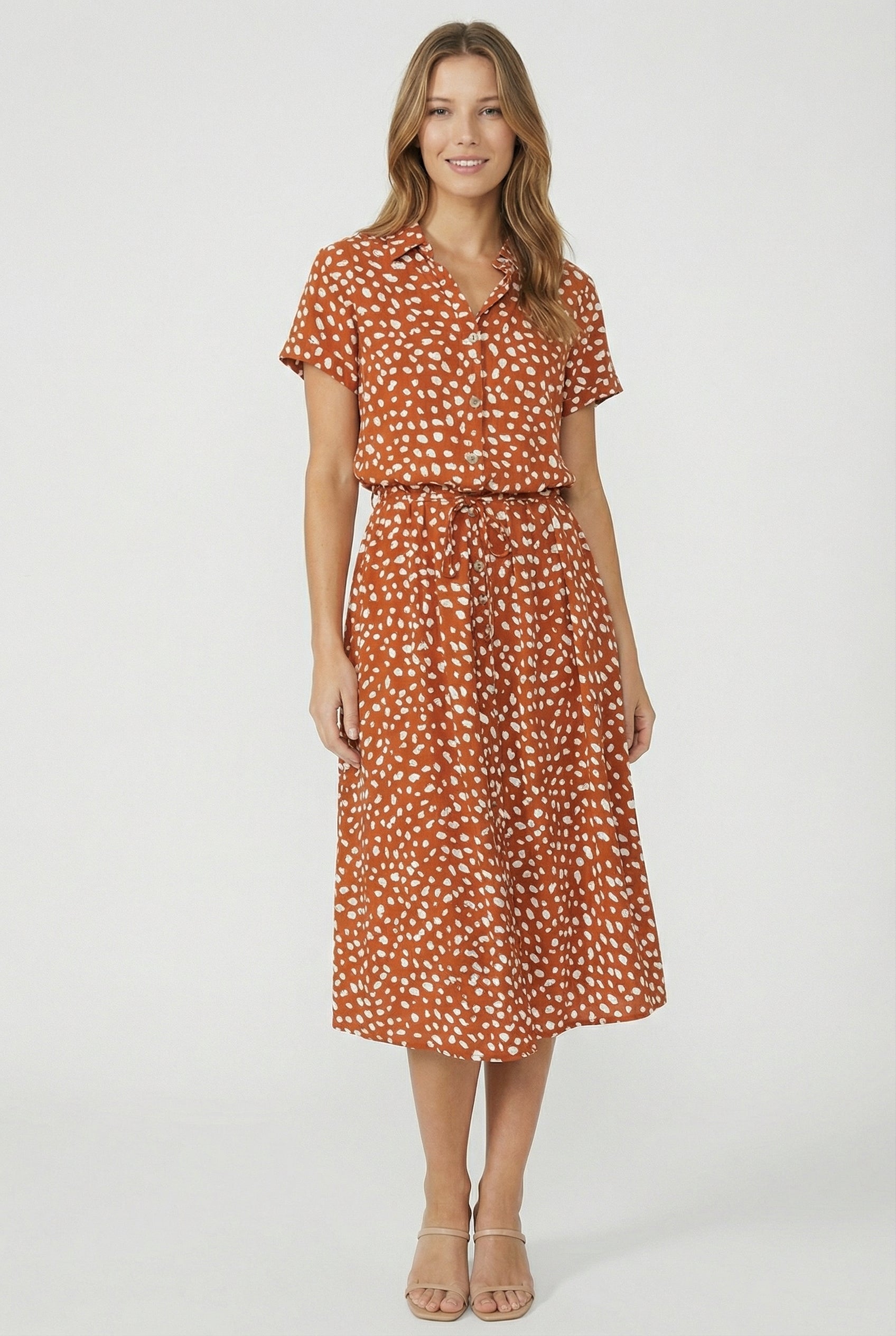 Vestido Mujer Floral Tela Ligera Manga Corta Casual Con Cuello Vuelto 0