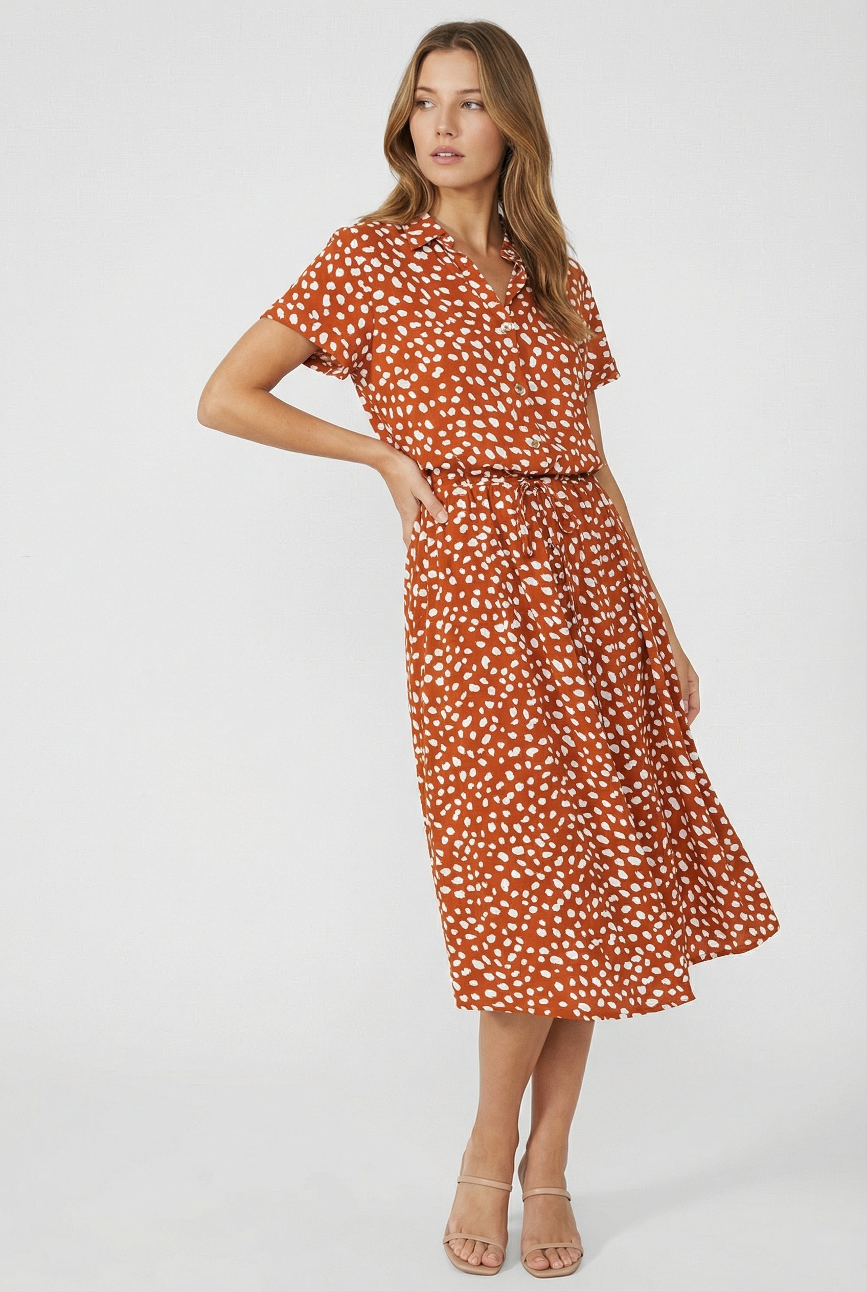 Vestido Mujer Floral Tela Ligera Manga Corta Casual Con Cuello Vuelto 1