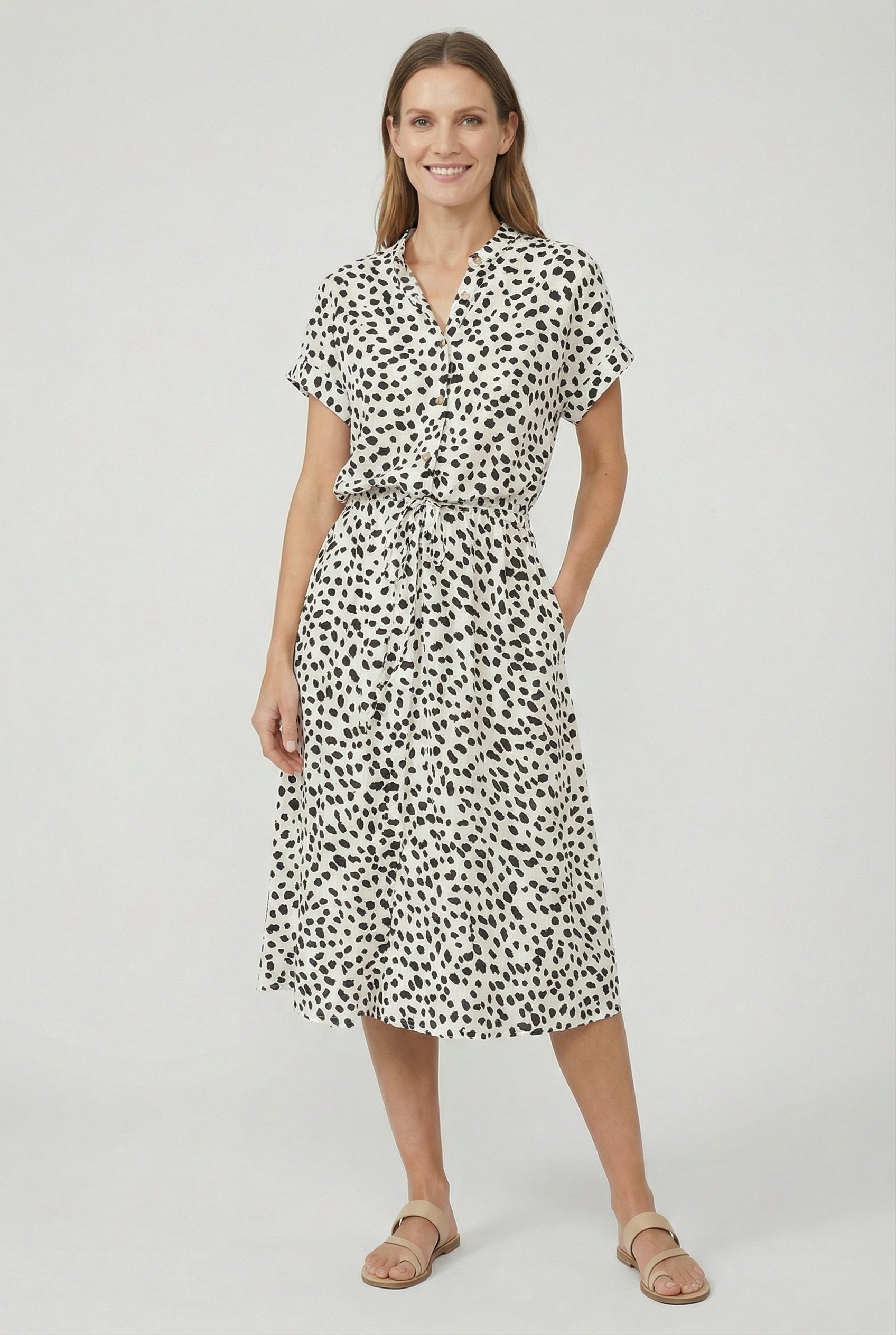 Vestido Mujer Floral Tela Ligera Manga Corta Casual Con Cuello Vuelto 10