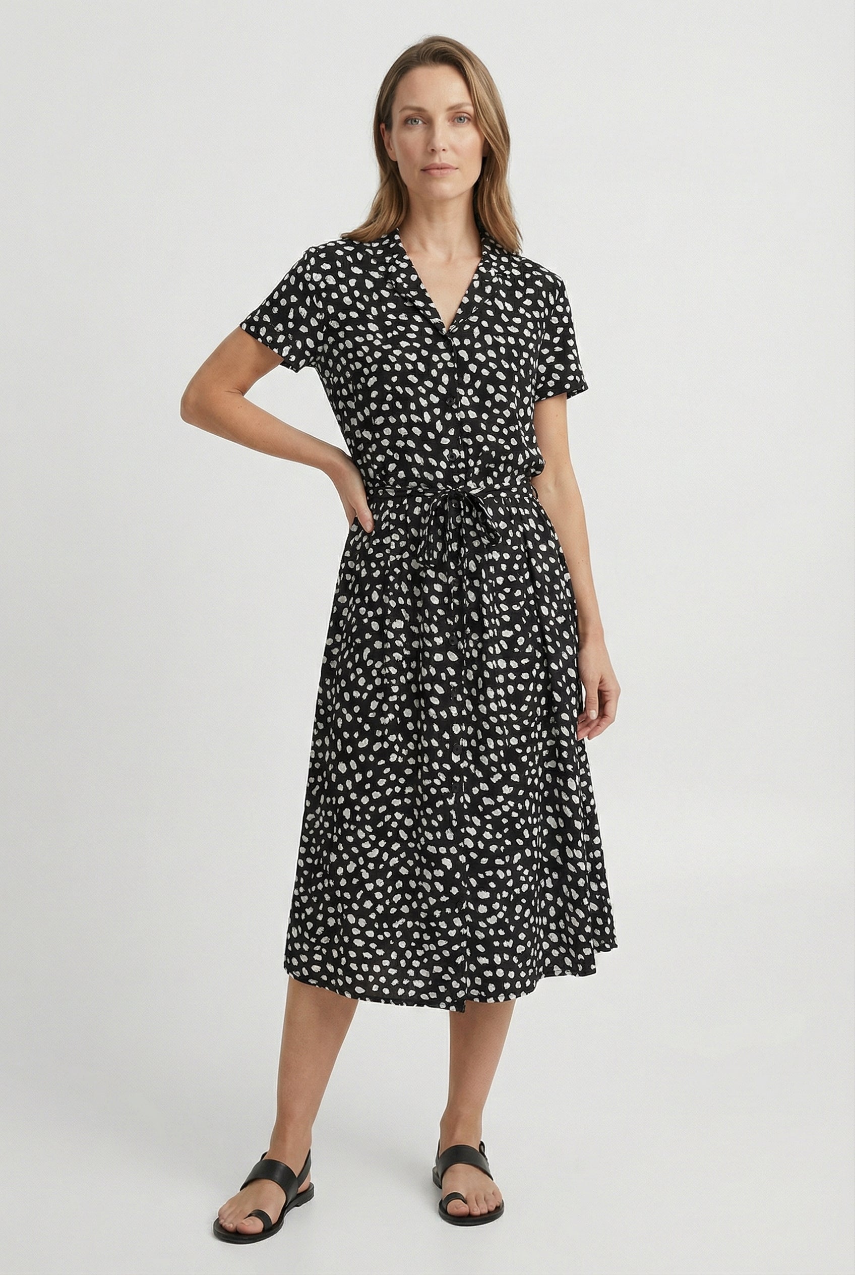 Vestido Mujer Floral Tela Ligera Manga Corta Casual Con Cuello Vuelto 4