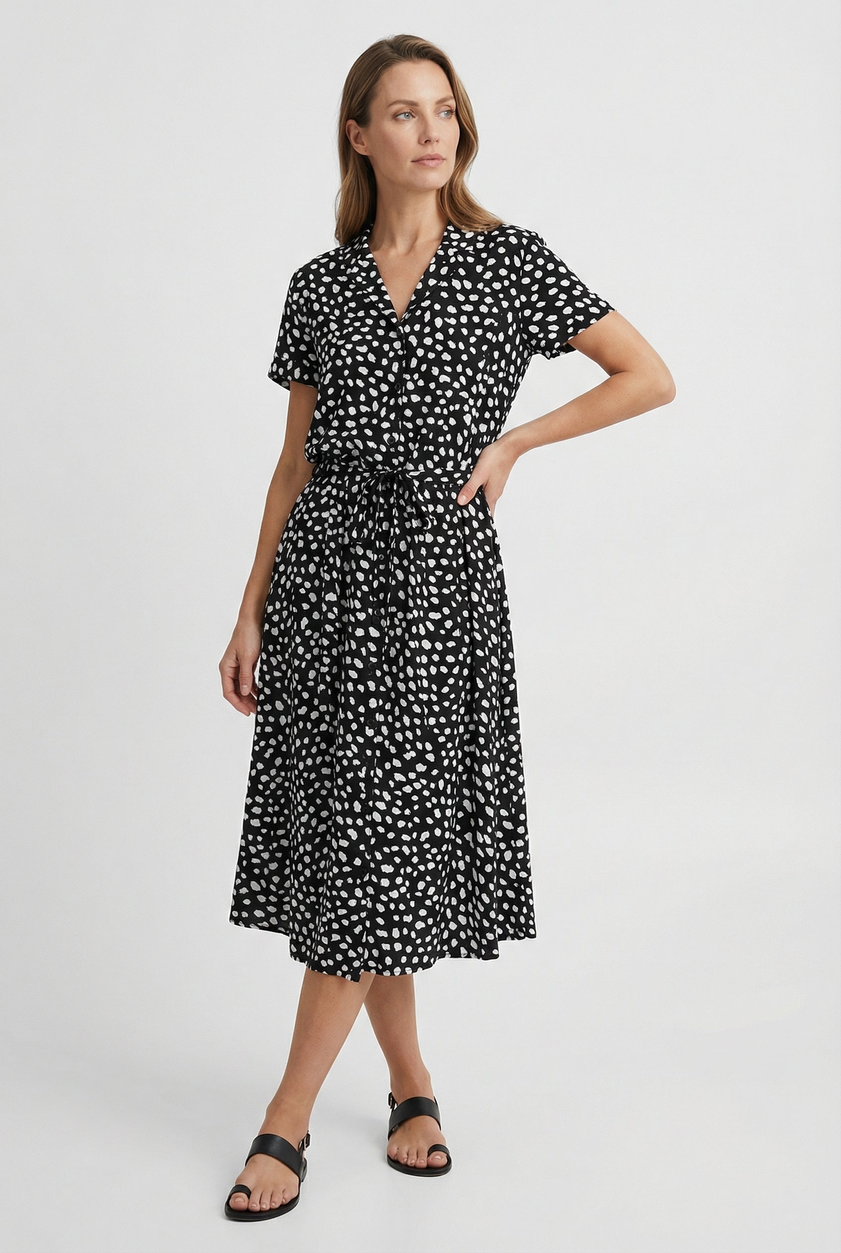 Vestido Mujer Floral Tela Ligera Manga Corta Casual Con Cuello Vuelto 5