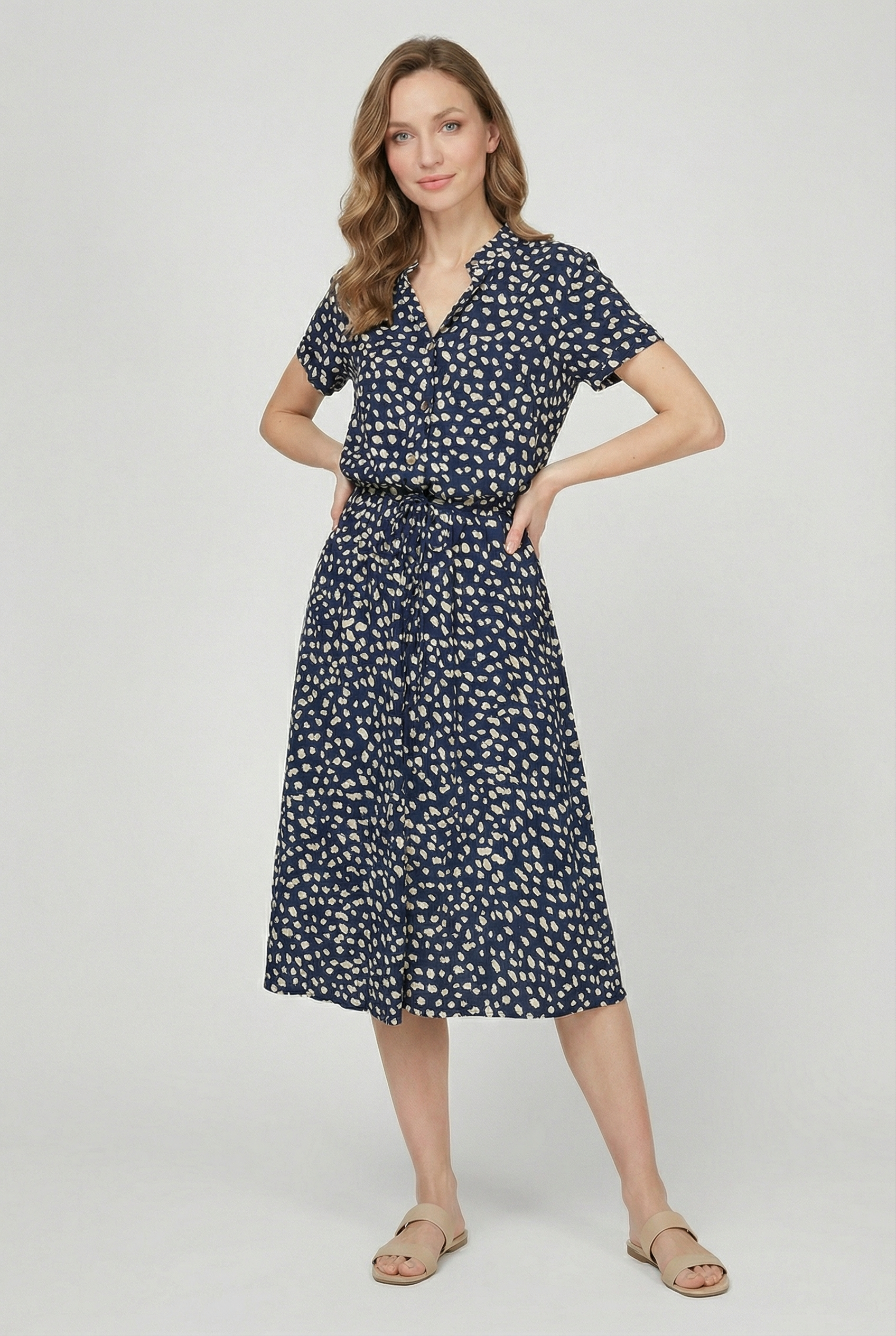 Vestido Mujer Floral Tela Ligera Manga Corta Casual Con Cuello Vuelto 8