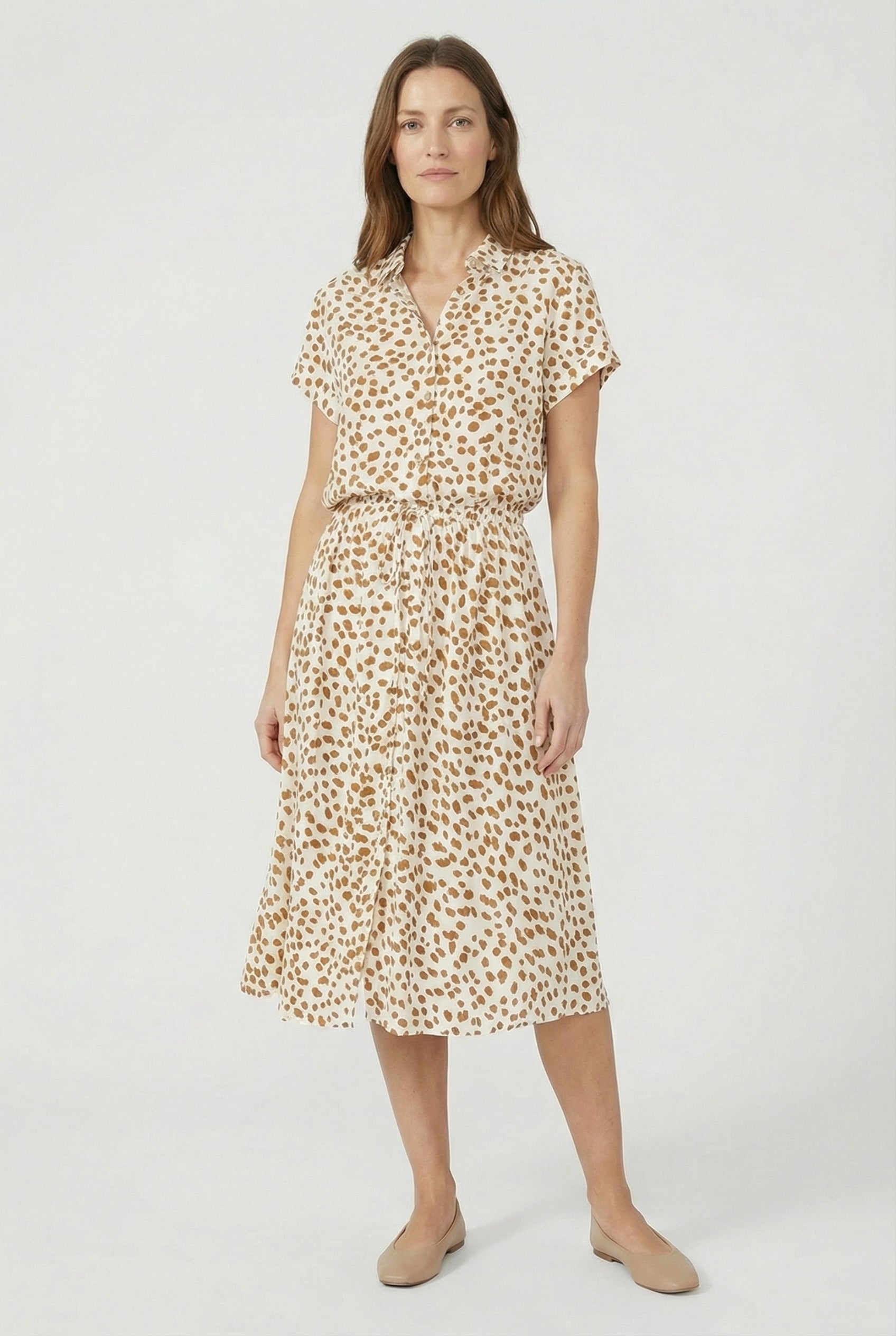 Vestido Mujer Floral Tela Ligera Manga Corta Casual Con Cuello Vuelto 9