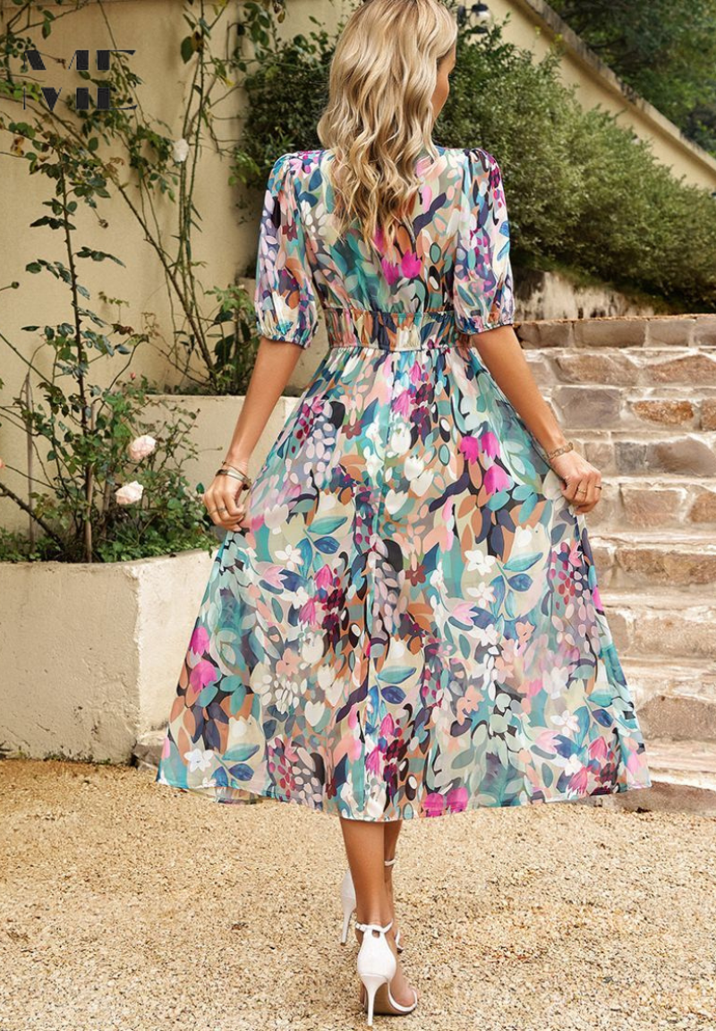 Vestido Mujer Floral Tela Suave Ajuste Relajado Elegante para Fiesta 2