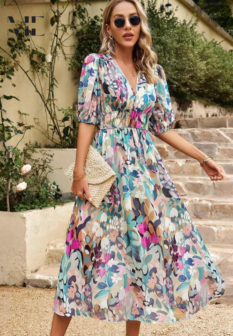 Vestido Mujer Floral Tela Suave Ajuste Relajado Elegante para Fiesta 4