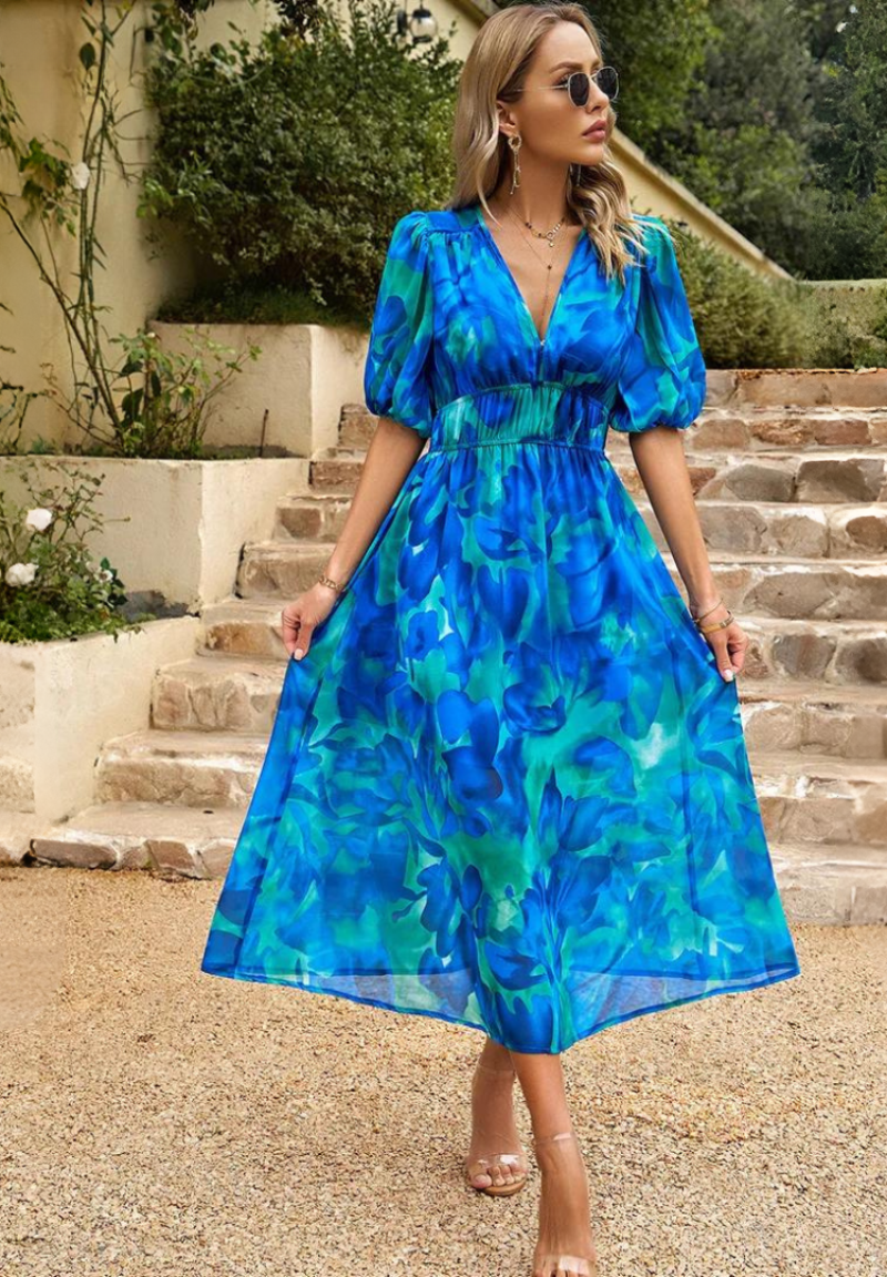 Vestido Mujer Floral Tela Suave Ajuste Relajado Elegante para Fiesta 5
