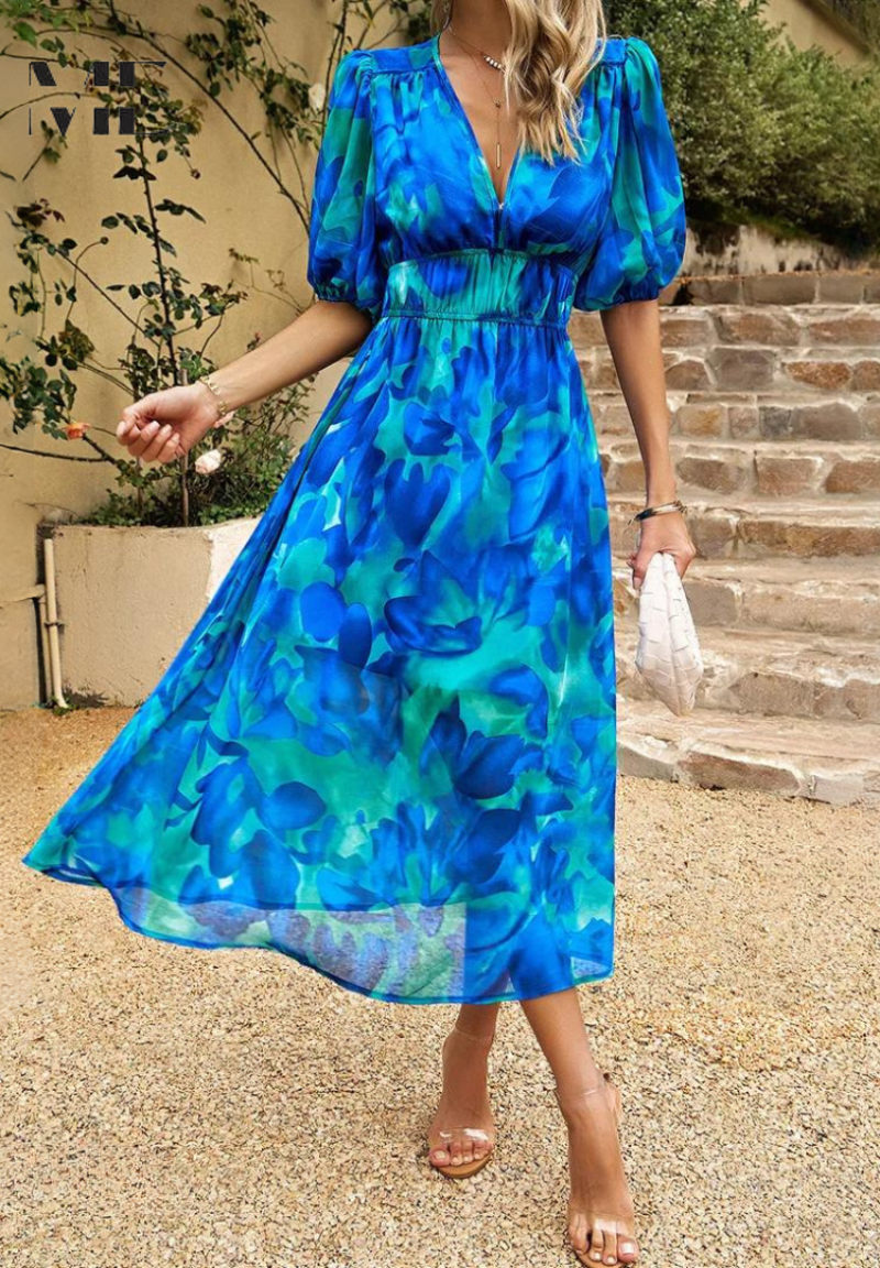 Vestido Mujer Floral Tela Suave Ajuste Relajado Elegante para Fiesta 8
