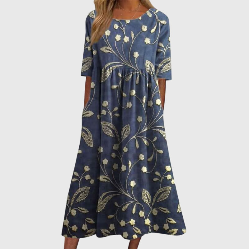 Vestido Mujer Fluido con Bordado Elegante y Ajuste Relajado para Fiesta 0