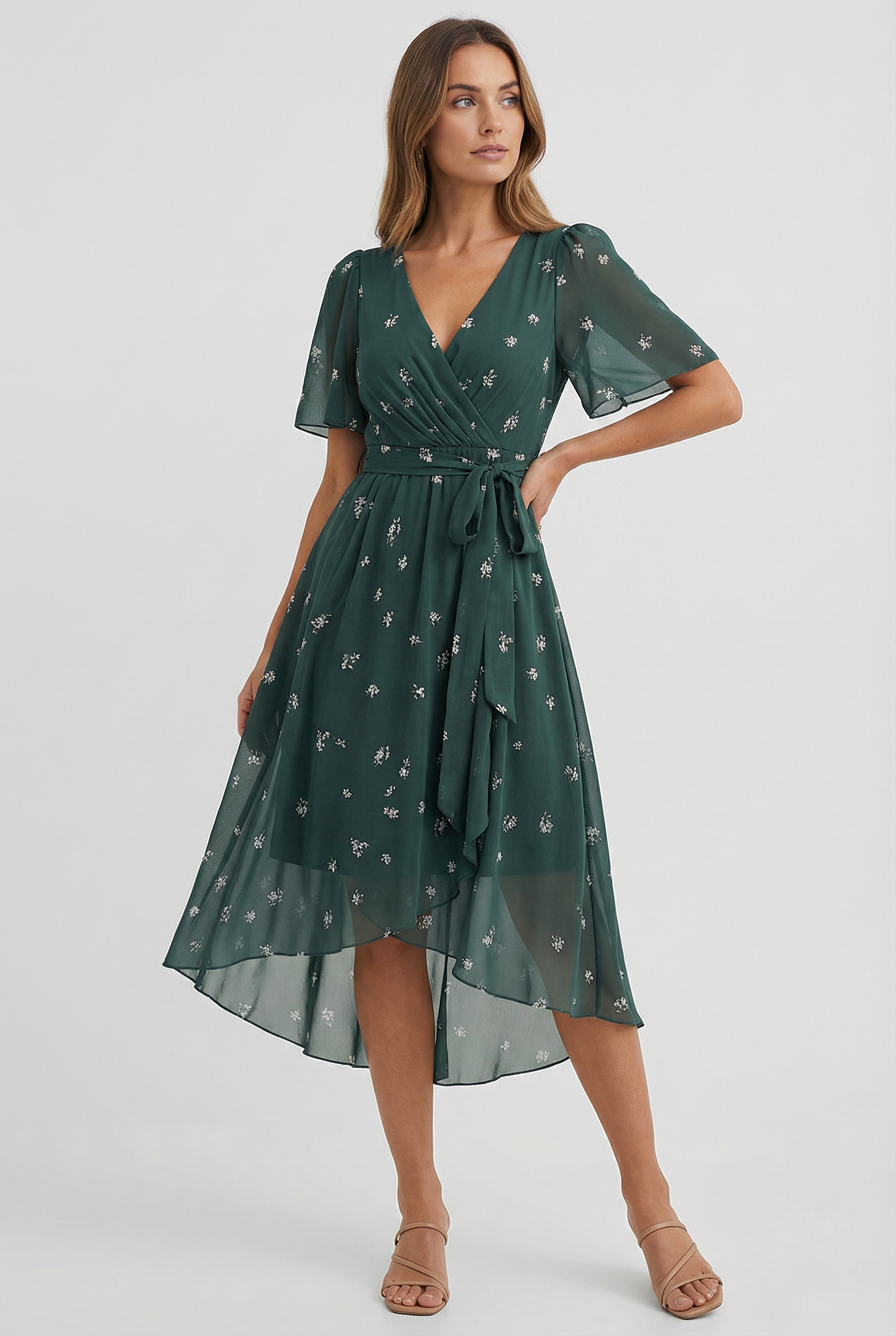 Vestido Mujer Midi Lino Floral Elegante Con Silueta Fluida Para Fiesta 5