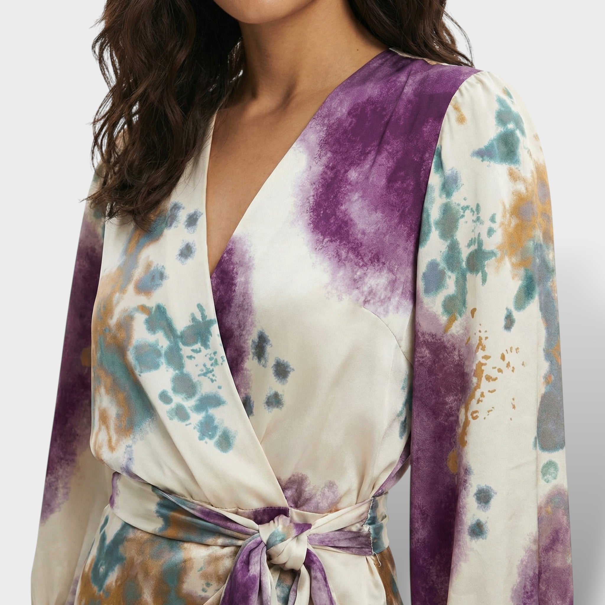Vestido Mujer Midi Violeta Elegante con Escote en V para Invitada Boda y Fiesta 3