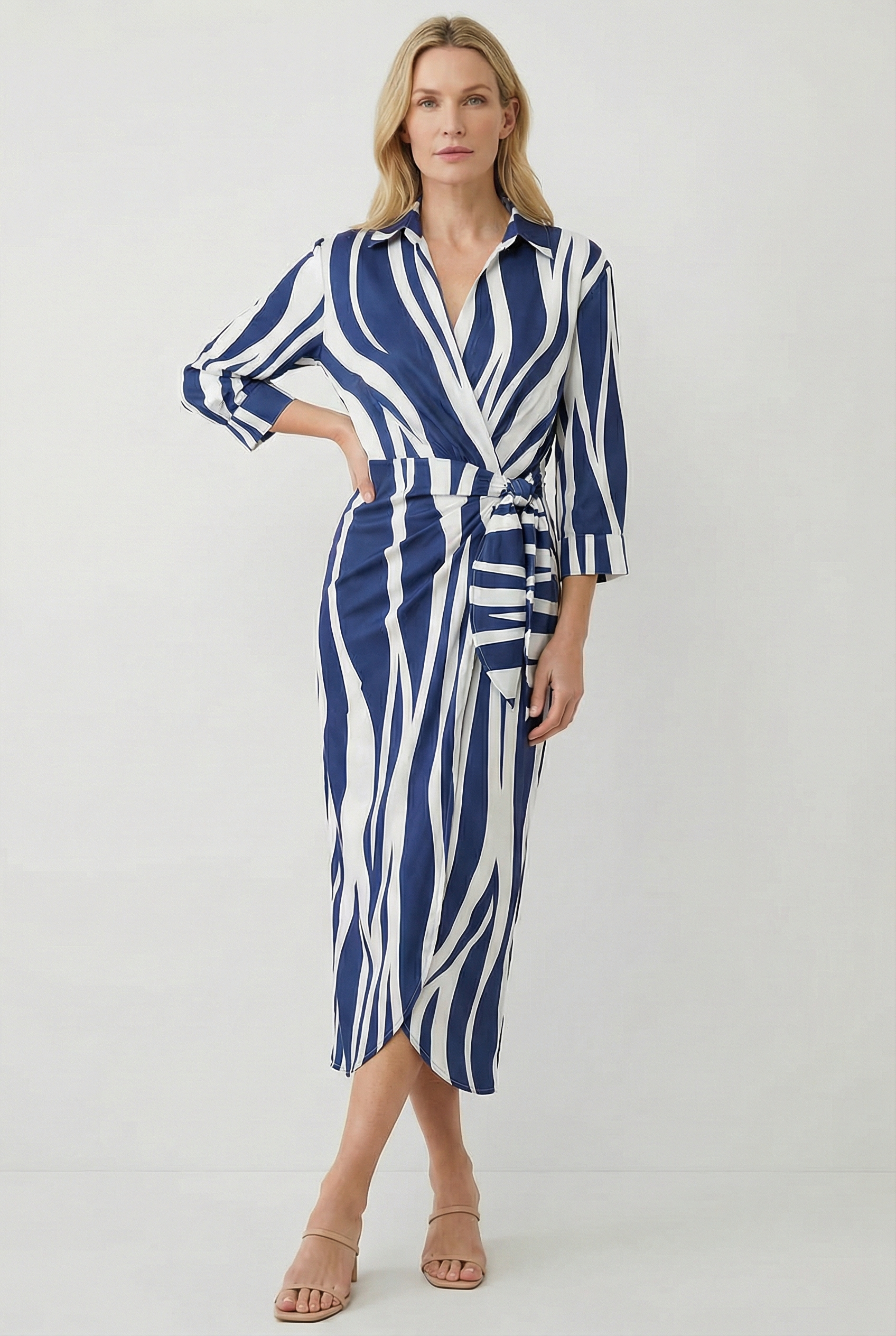 Vestido Mujer Poliéster Escote en V Lazo Ajustable Estilo Cruzado 4