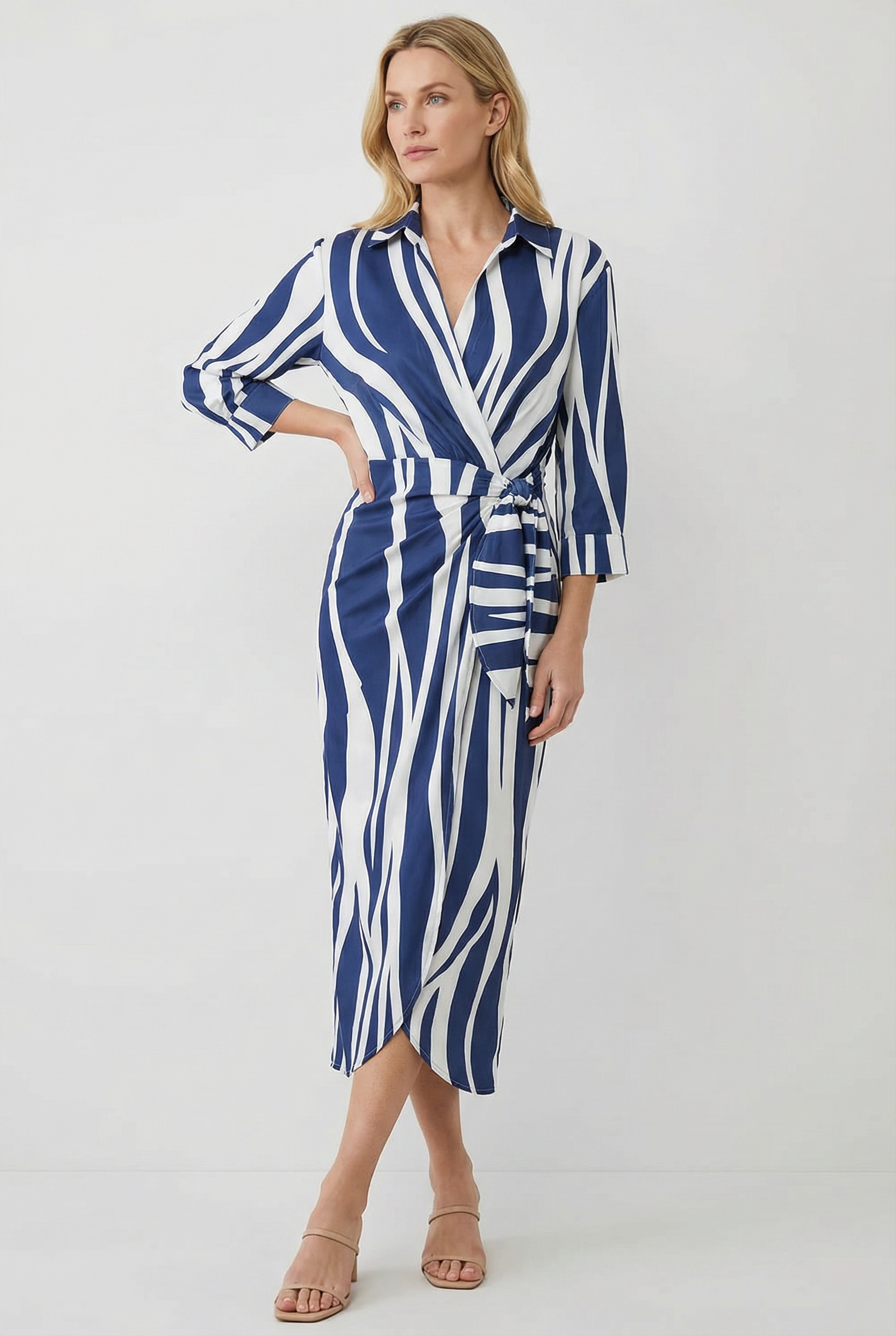 Vestido Mujer Poliéster Escote en V Lazo Ajustable Estilo Cruzado 5