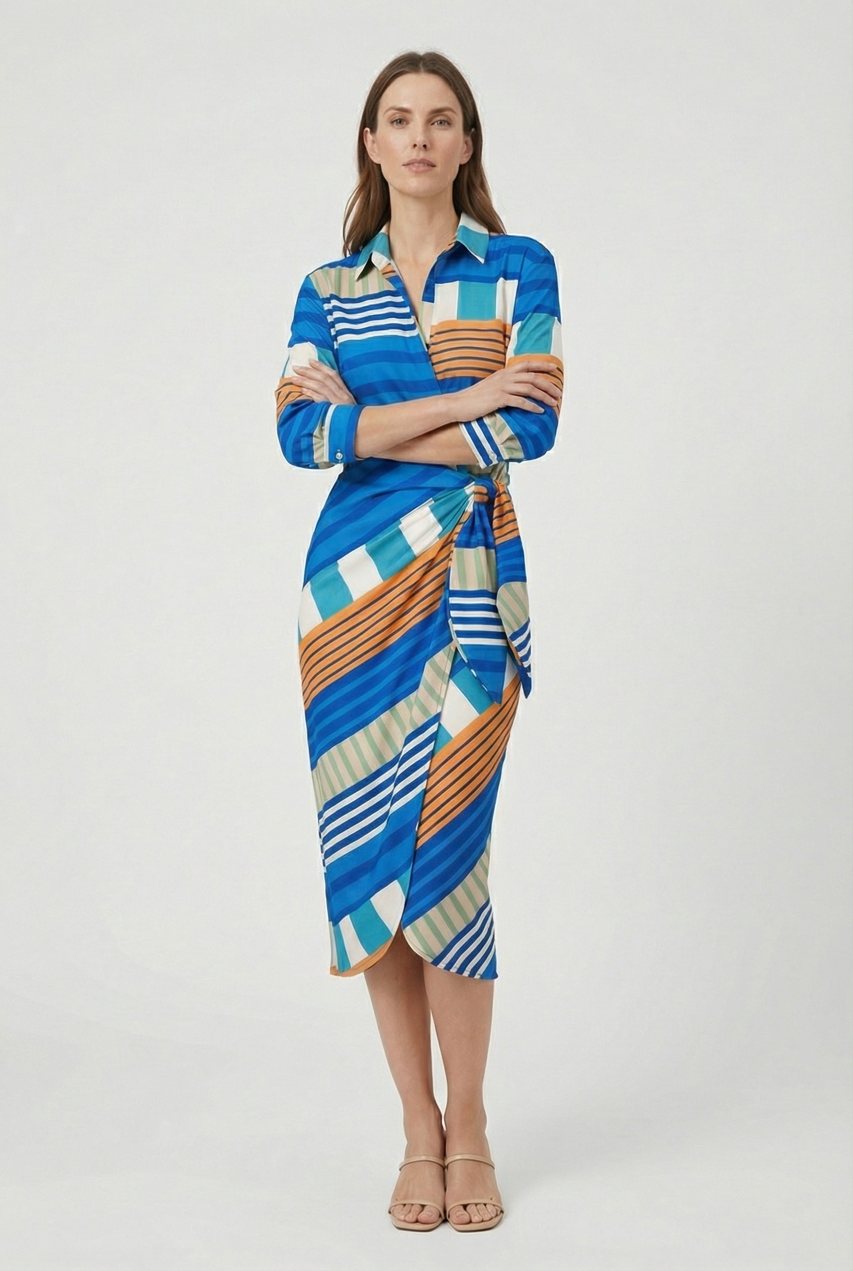 Vestido Mujer Poliéster Escote en V Lazo Ajustable Estilo Cruzado 6