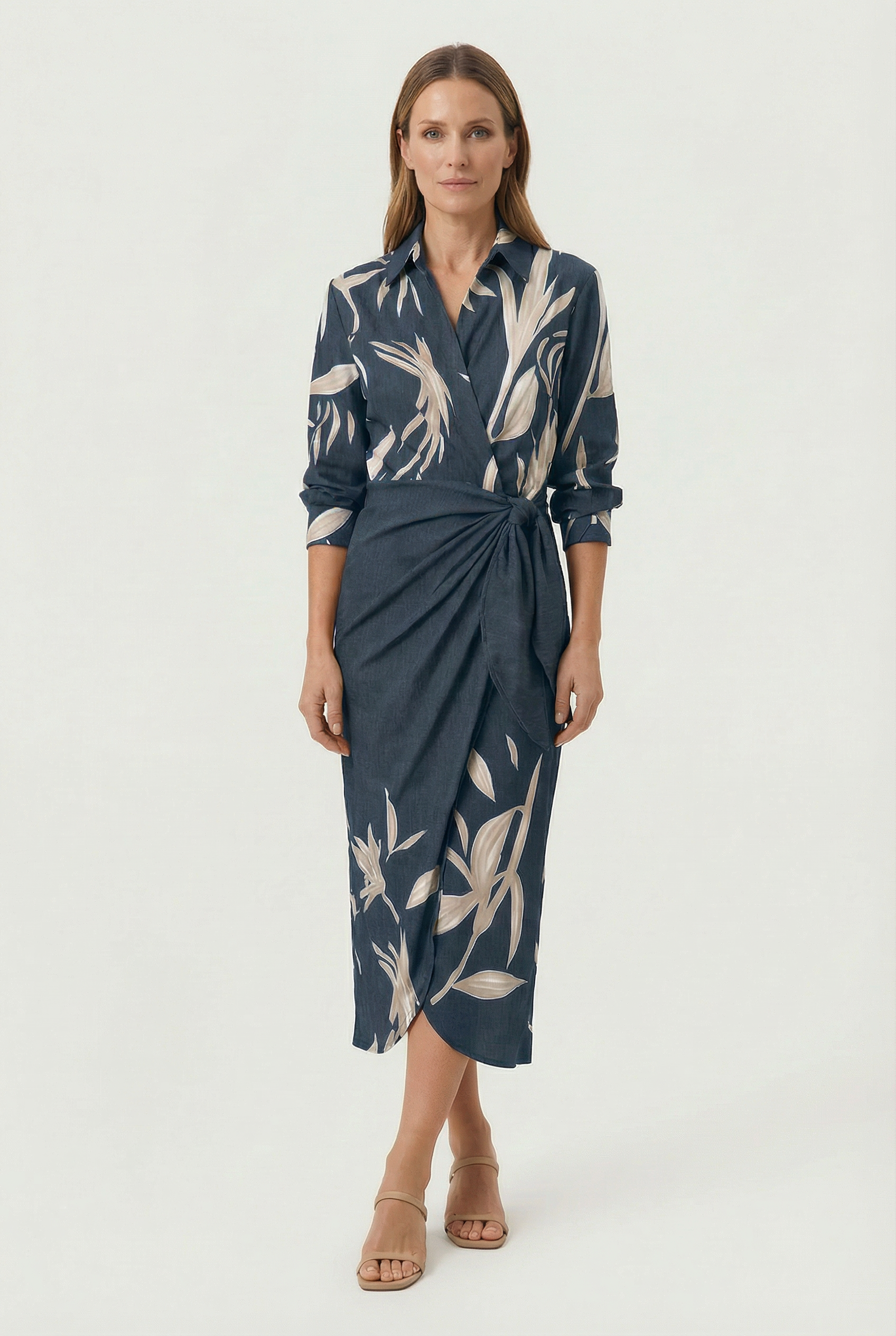 Vestido Mujer Poliéster Escote en V Lazo Ajustable Estilo Cruzado 8