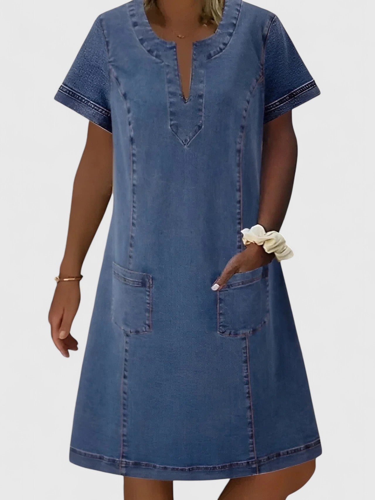 Vestido Mujer Vaquero Mezclilla Suave Silueta Relajada Con Bolsillos 0