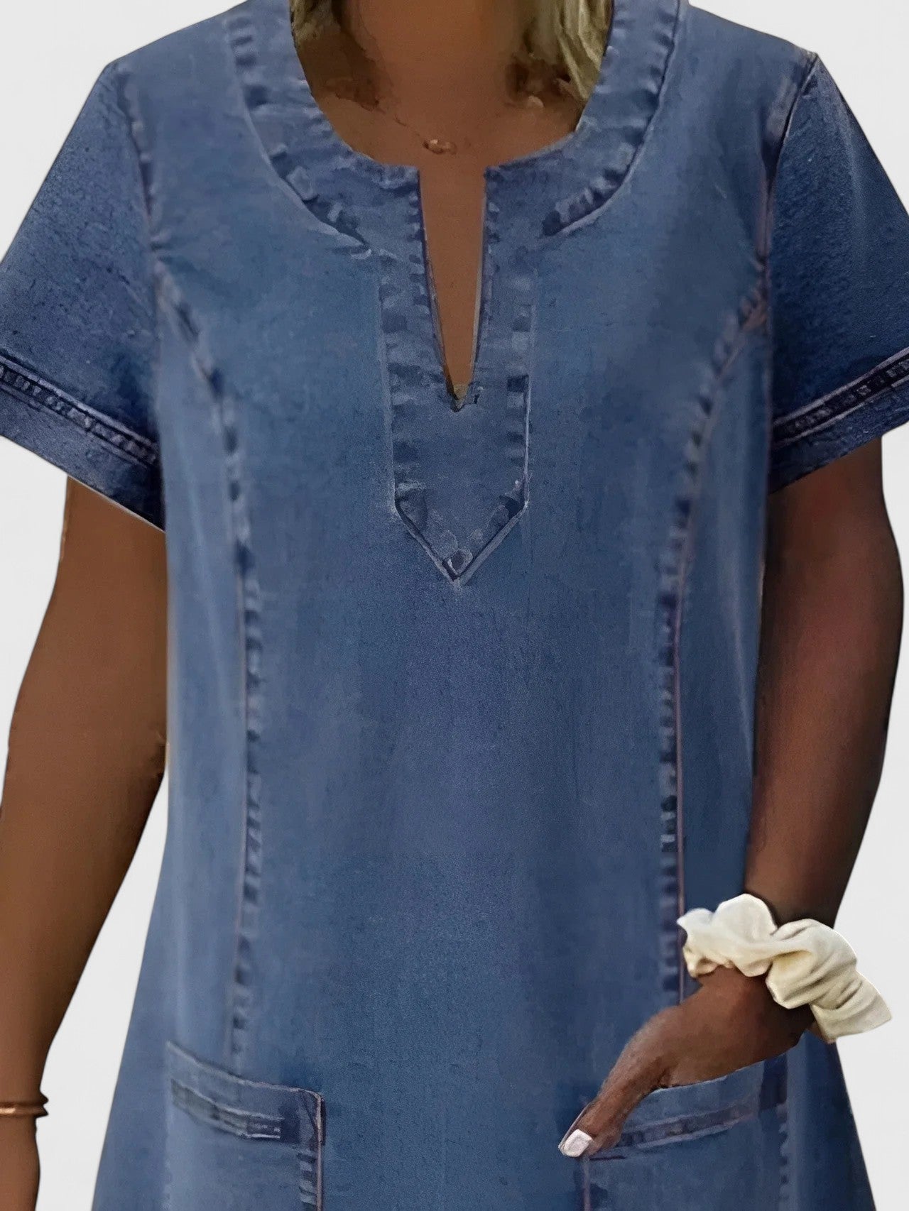 Vestido Mujer Vaquero Mezclilla Suave Silueta Relajada Con Bolsillos 1