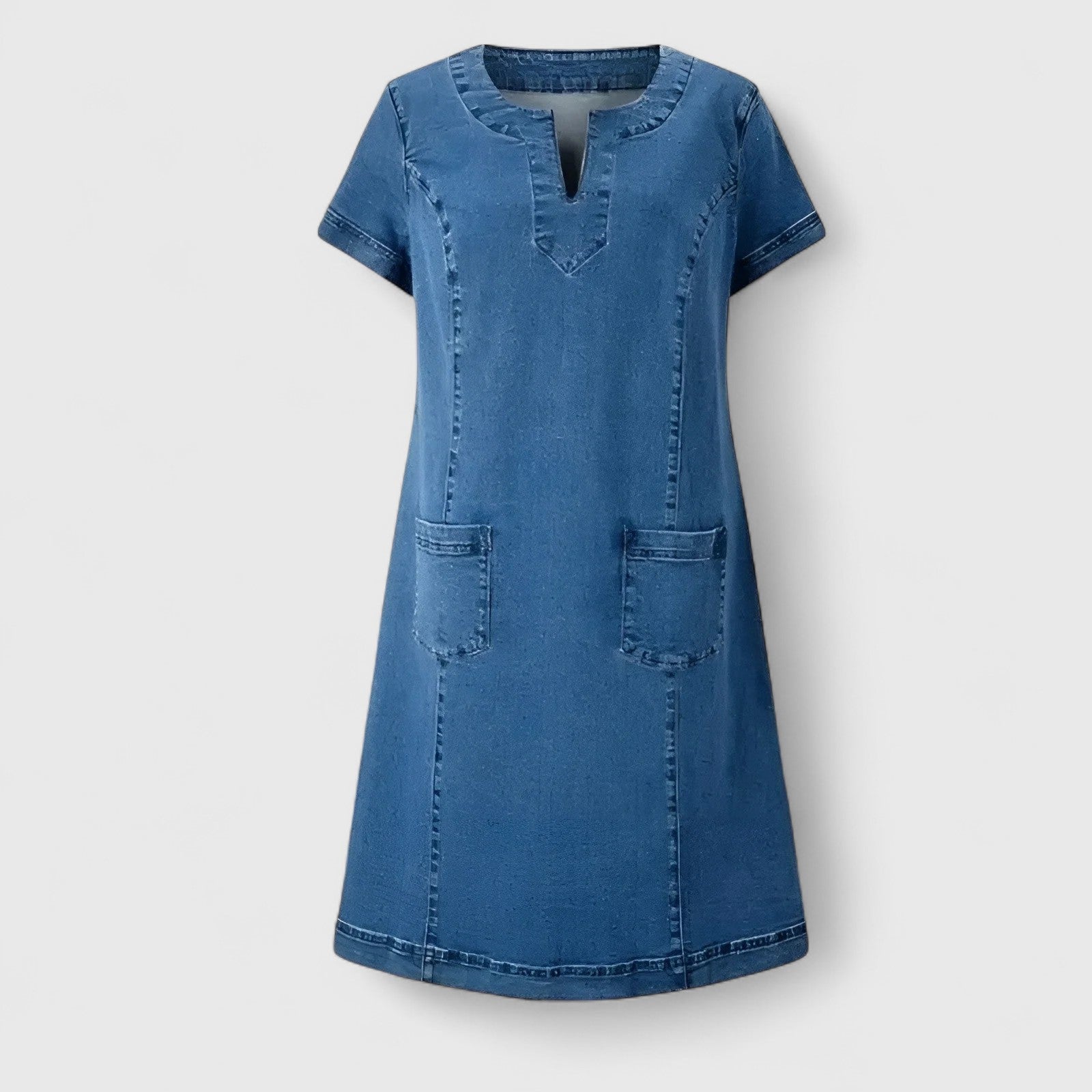 Vestido Mujer Vaquero Mezclilla Suave Silueta Relajada Con Bolsillos 2