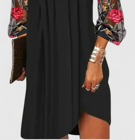 Vestido Mujer Viscosa Elegante Escote en V Mangas Largas Transparentes 2