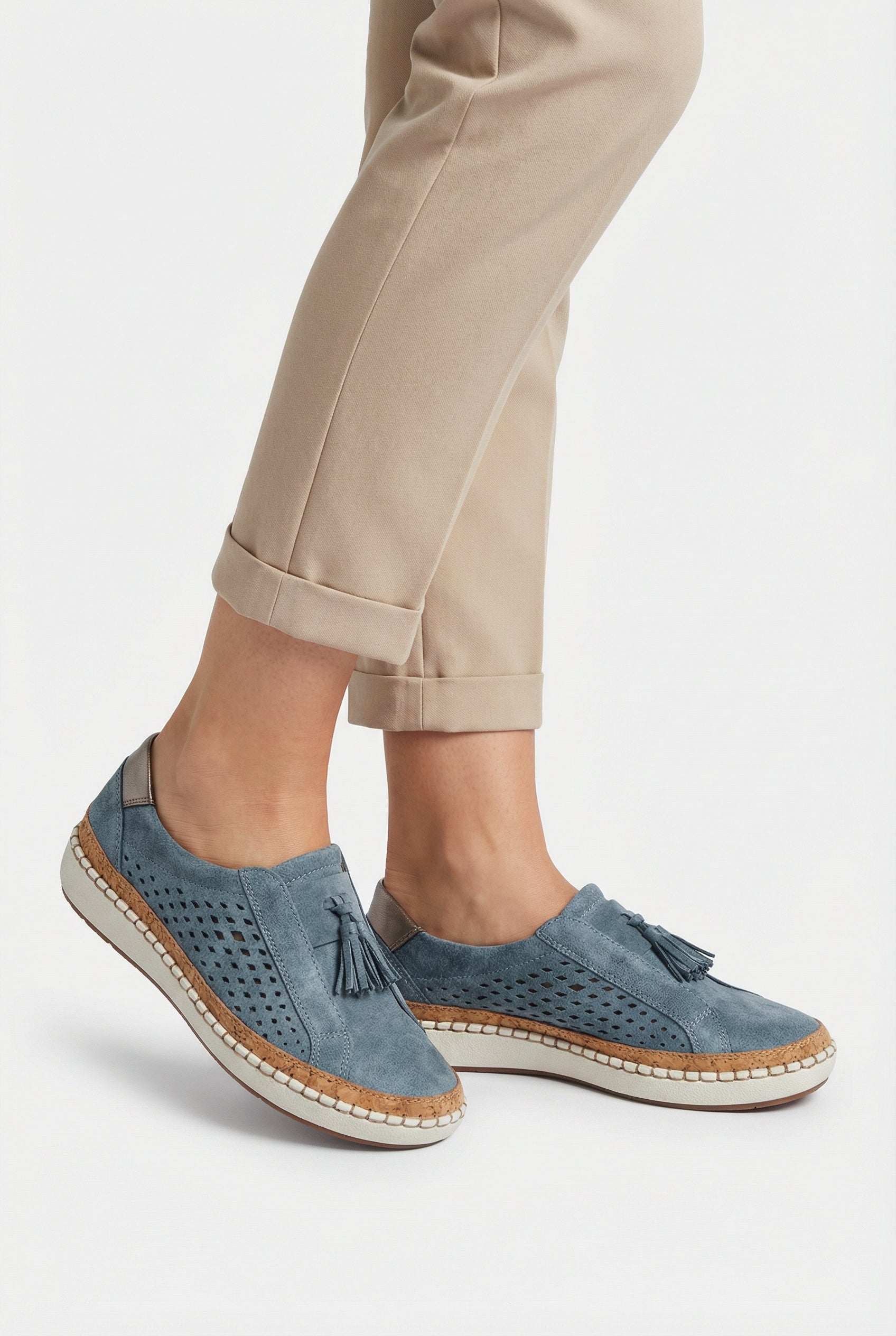 Zapatos Mujer Slip-On Cuero Vegano Perforado Casual Con Suela de Goma 5