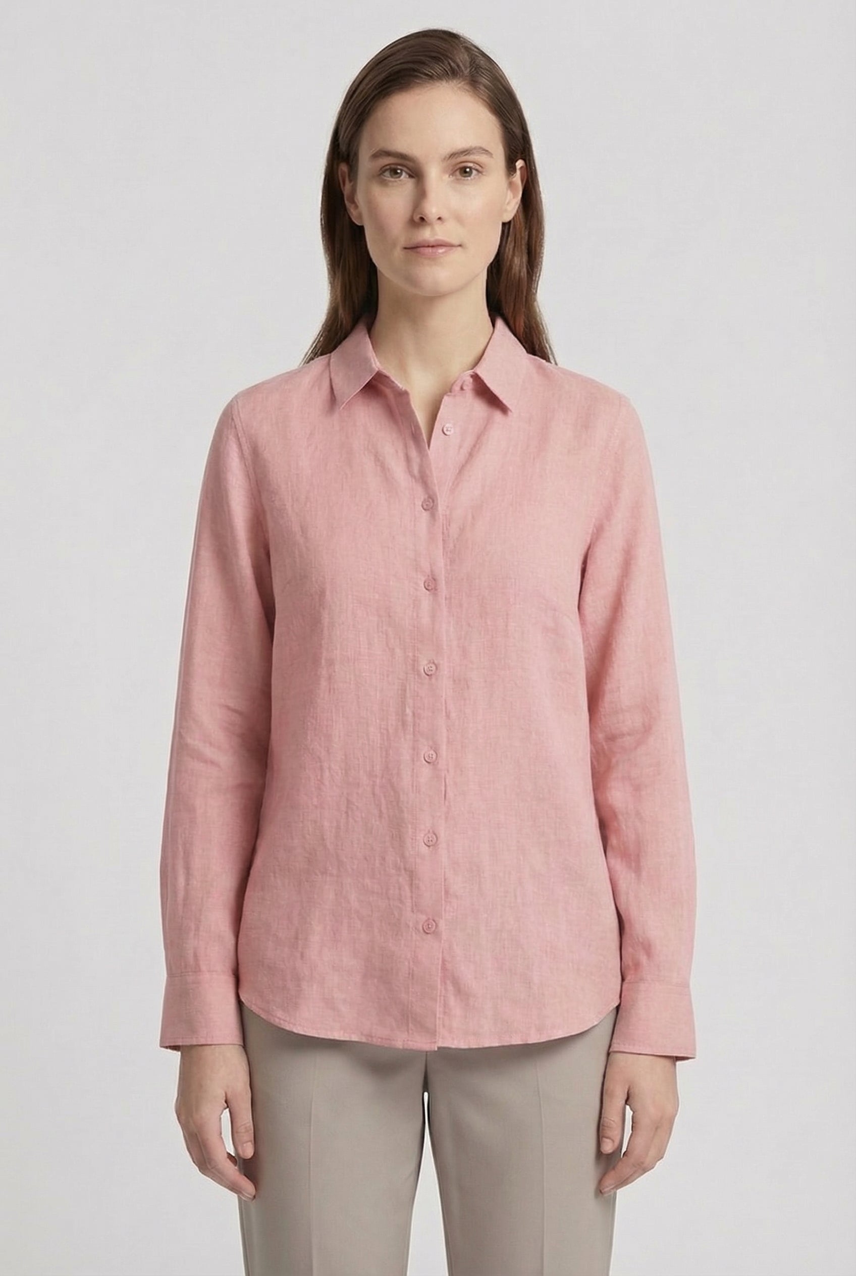 Mujer Camisa Casual Algodón Cuello Clásico Bajo Redondeado