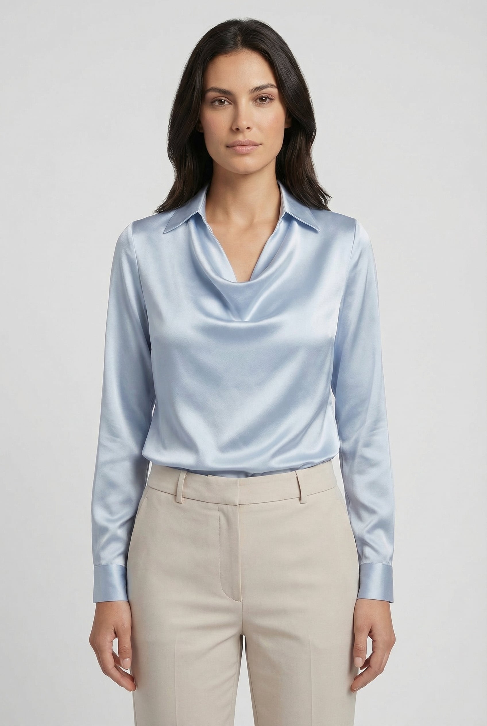Blusa Mujer Drapeada Manga Larga Tejido Suave Diseño Clásico Elegante