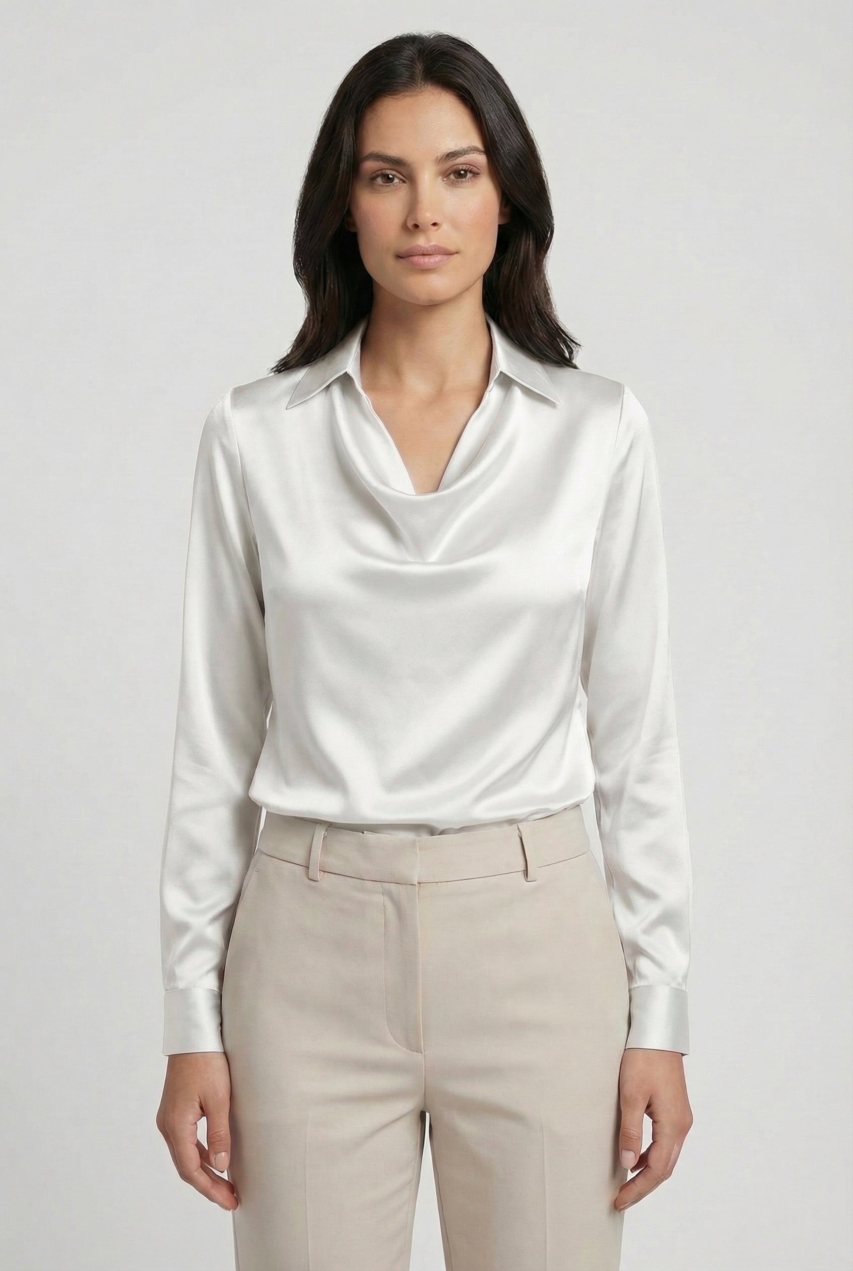Blusa Mujer Drapeada Manga Larga Tejido Suave Diseño Clásico Elegante